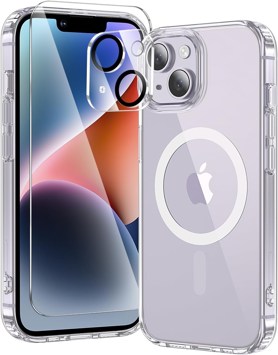 Clear 3 in 1 iPhone 14 Case with Screen Protector, Camera Lens Guard, No Yellowi