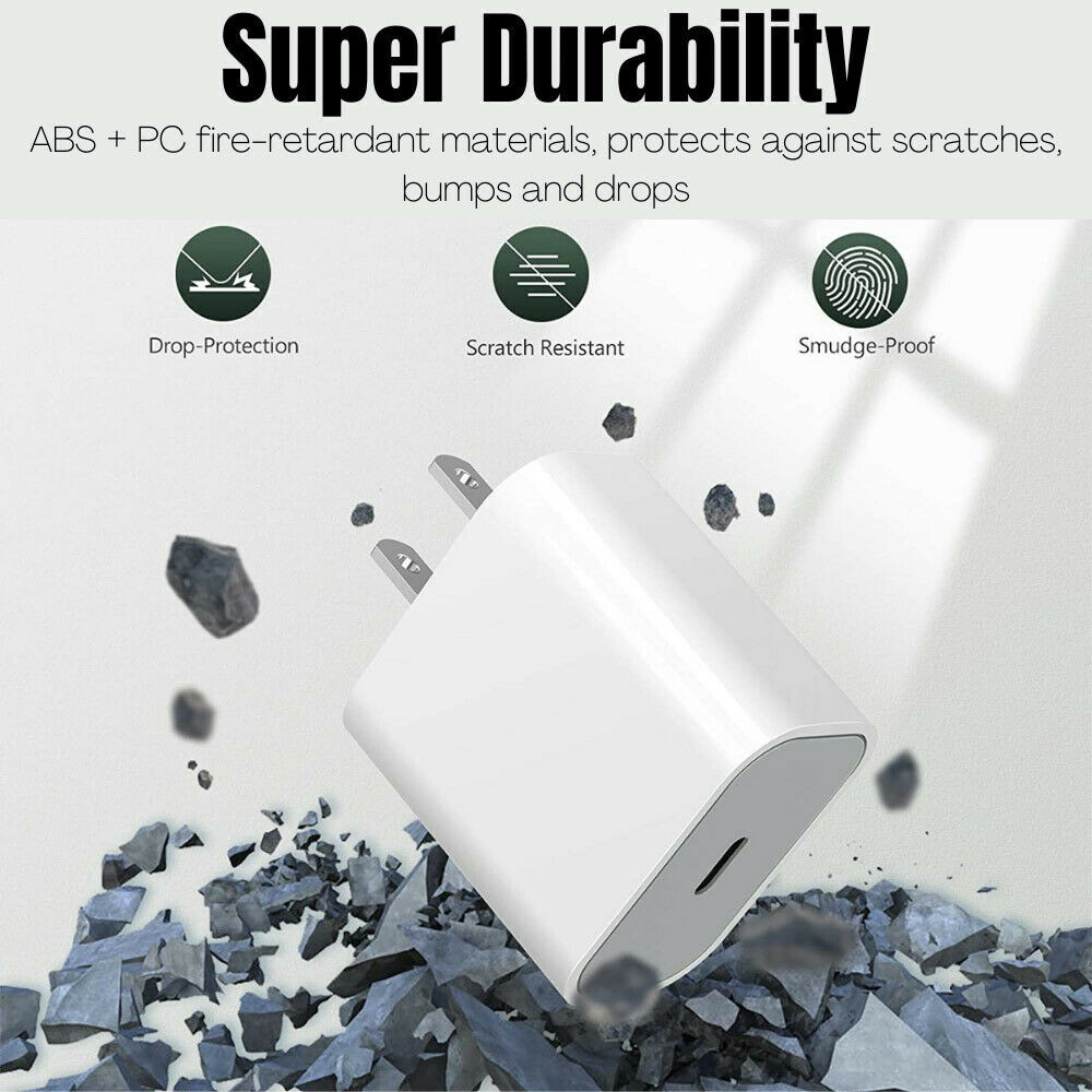 20W PD Wall Adapter Fast Power Charger USB-C 3ft Cable for iphone 14 13 12 11 🤝