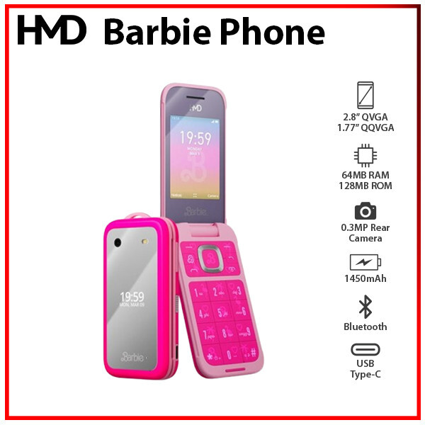 (New) HMD Barbie 64MB+128MB 4G Dual SIM Unlocked Bluetooth Flip Cell Phone