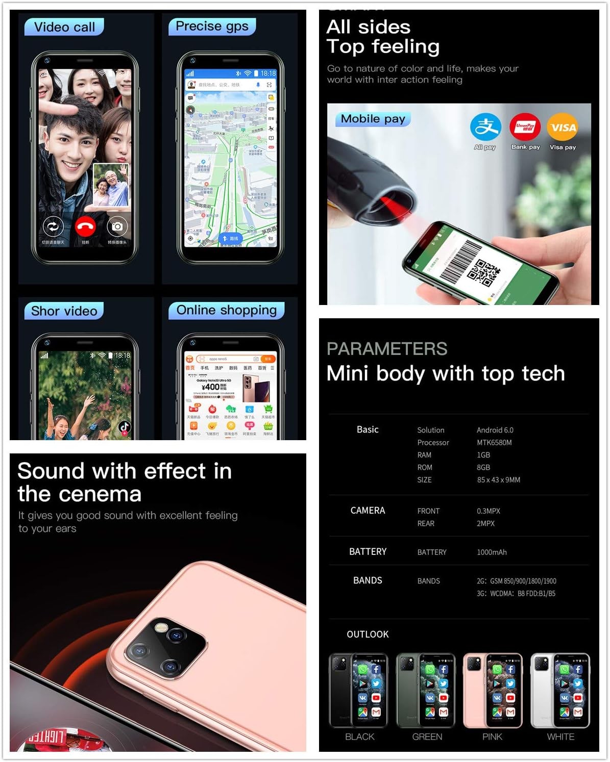 XS15 3G Mini Smartphone 3.0 Inch WiFi GPS Quad Core Android Cell Phones Camera