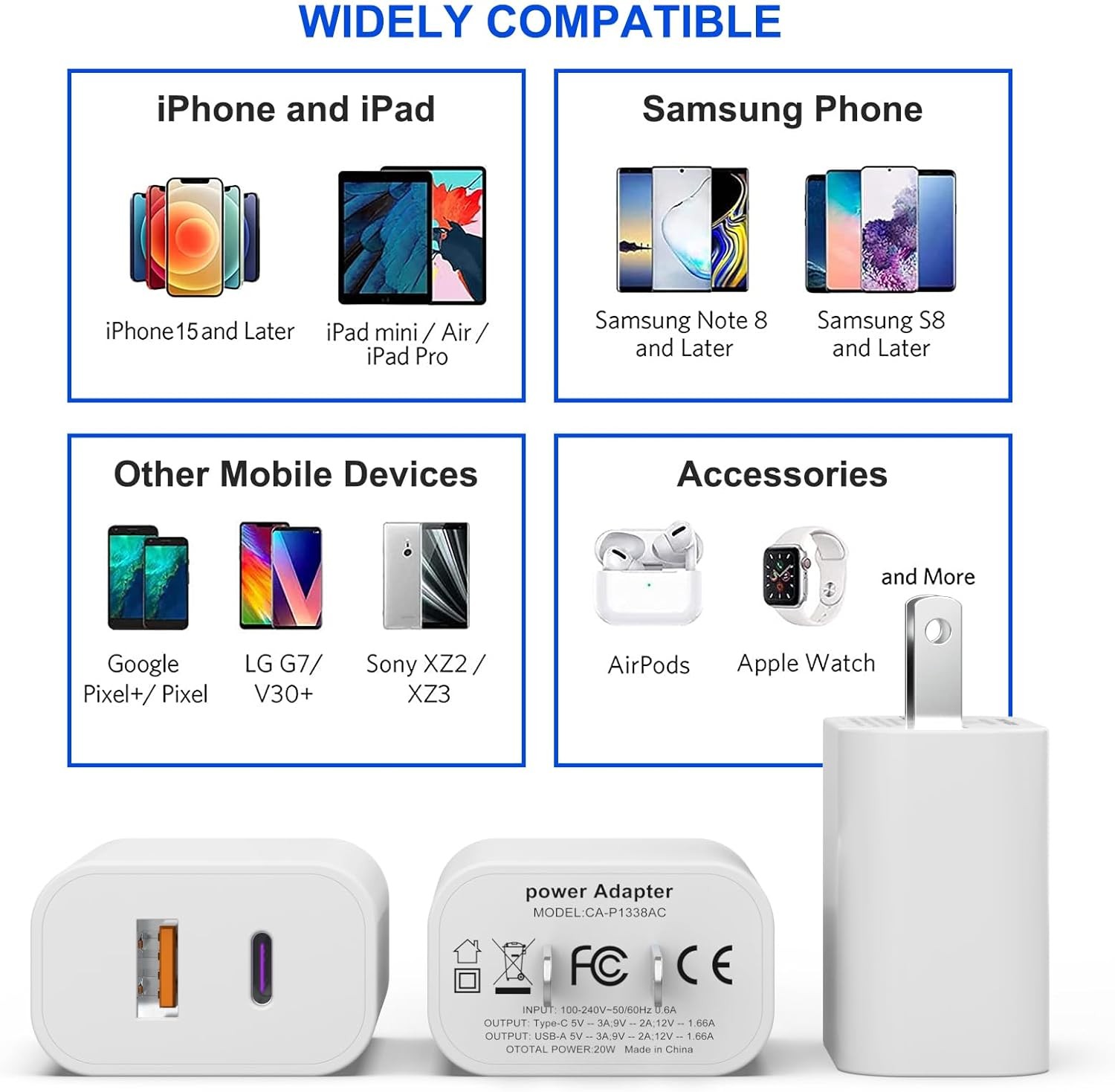 3 Pack i Phone 17 16 15 14 USB C Charger Block 20W Dual Port QC PD 3.0 Wall Char