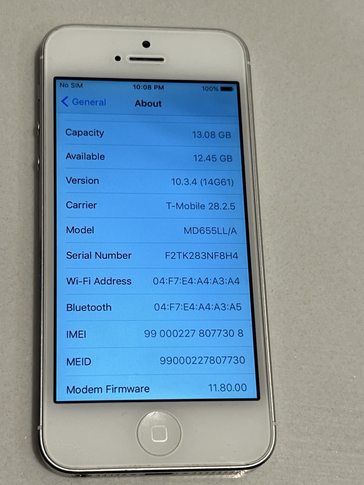 iPhone 5 16GB White Unlock A1429 16gig Storage MN8K2LL/A