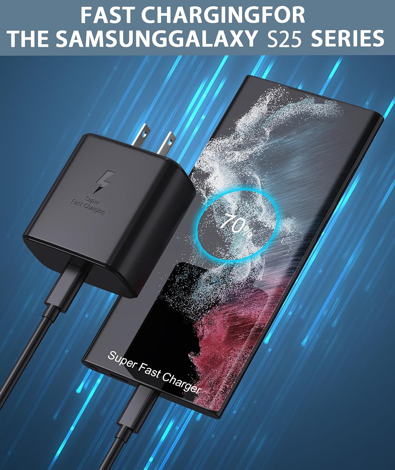 45W USB-C Wall Charger for Samsung Galaxy S23/S24/S25 with 6ft Charging Cable
