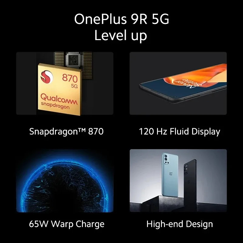 Unlocked OnePlus 9R 5G 8/12GB RAM 128/256GB ROM 6.55″ 4500mAh Octa Core