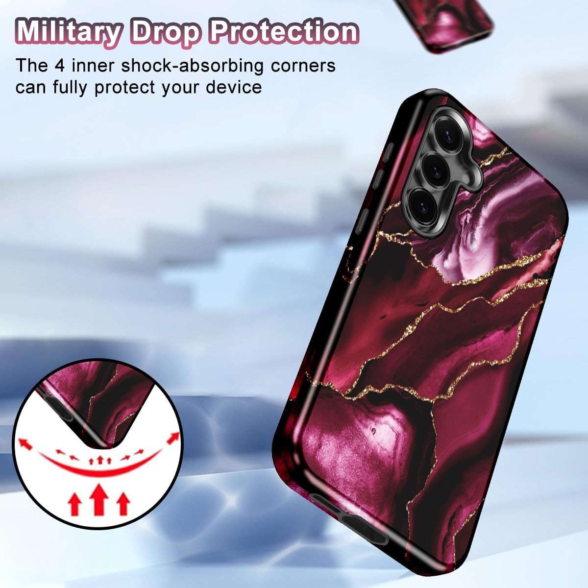 Burgundy Red Marble Pattern Case for Samsung Galaxy S25 FE, 3 in 1 Shockproof De