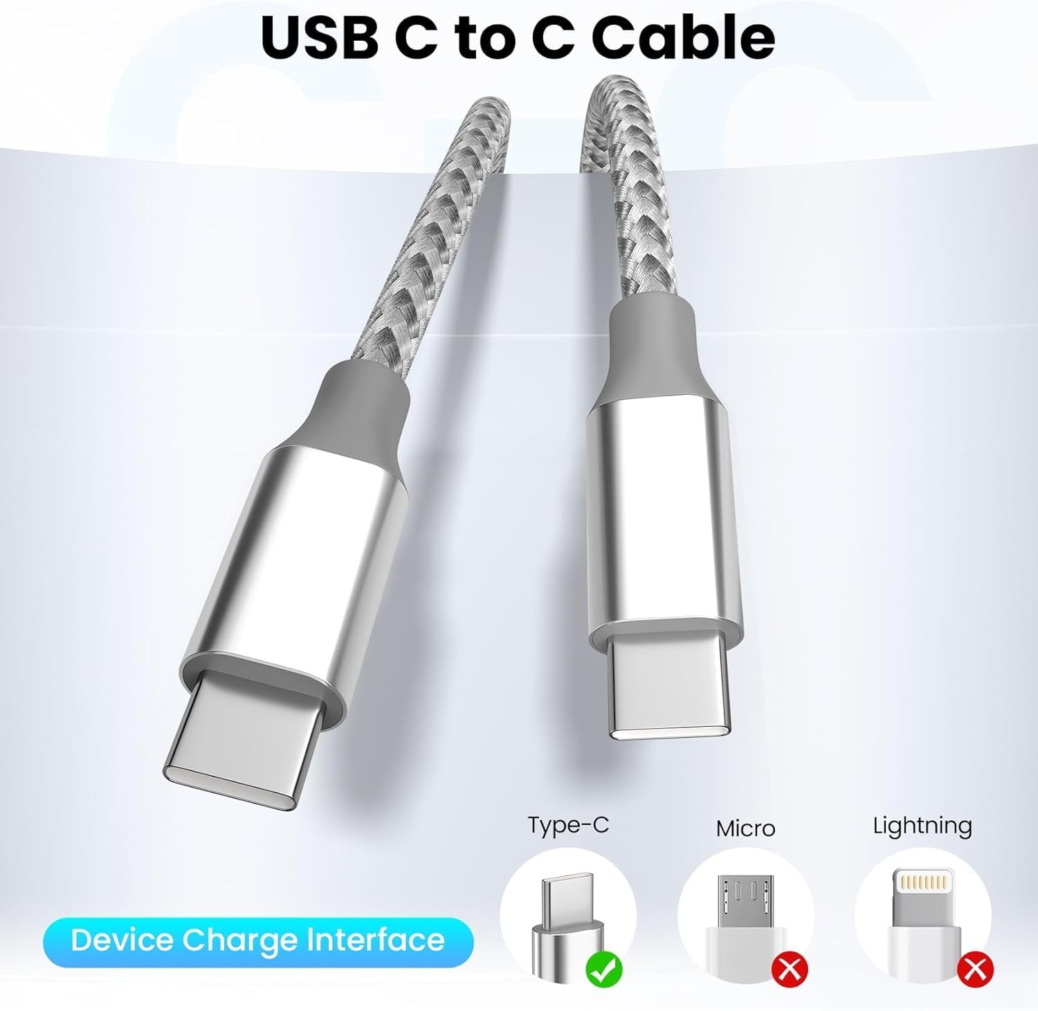 60W USB-C Fast Charger Adapter 3-Pack for iPhone 15 Pro/16 Pro 10FT Cable