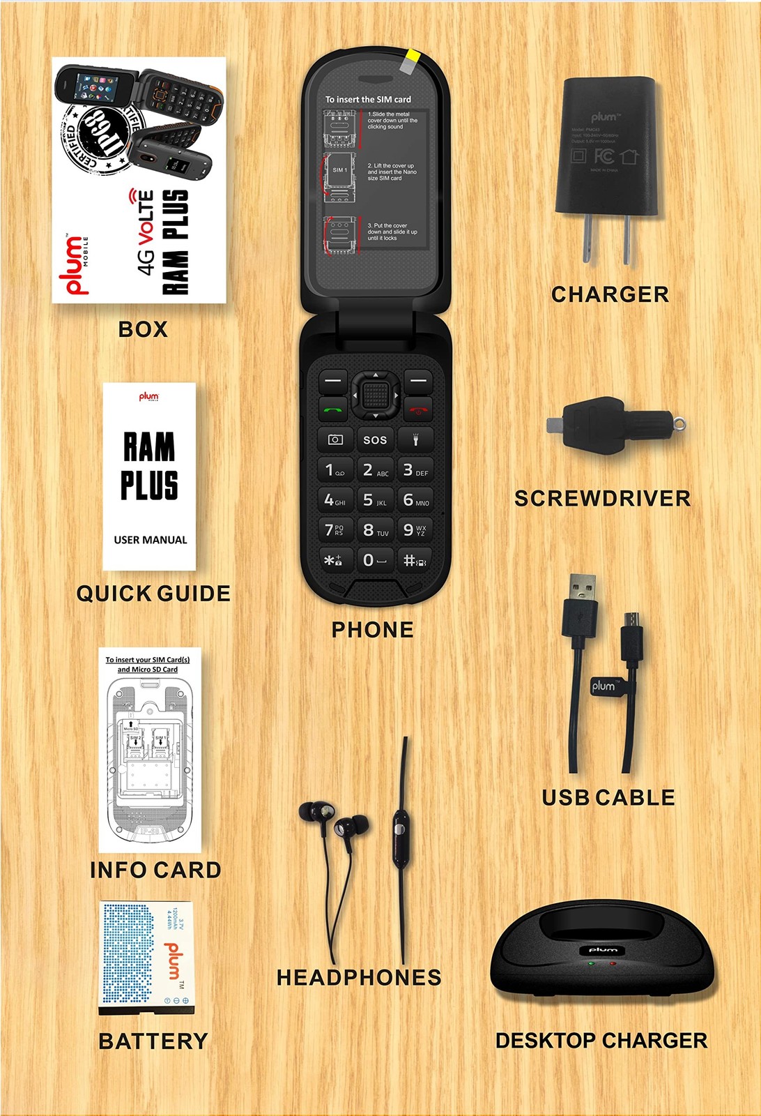 Plum RAM Plus 4G Volte Rugged Flip Phone, IP68 Shock Proof T-Mobile – Blac