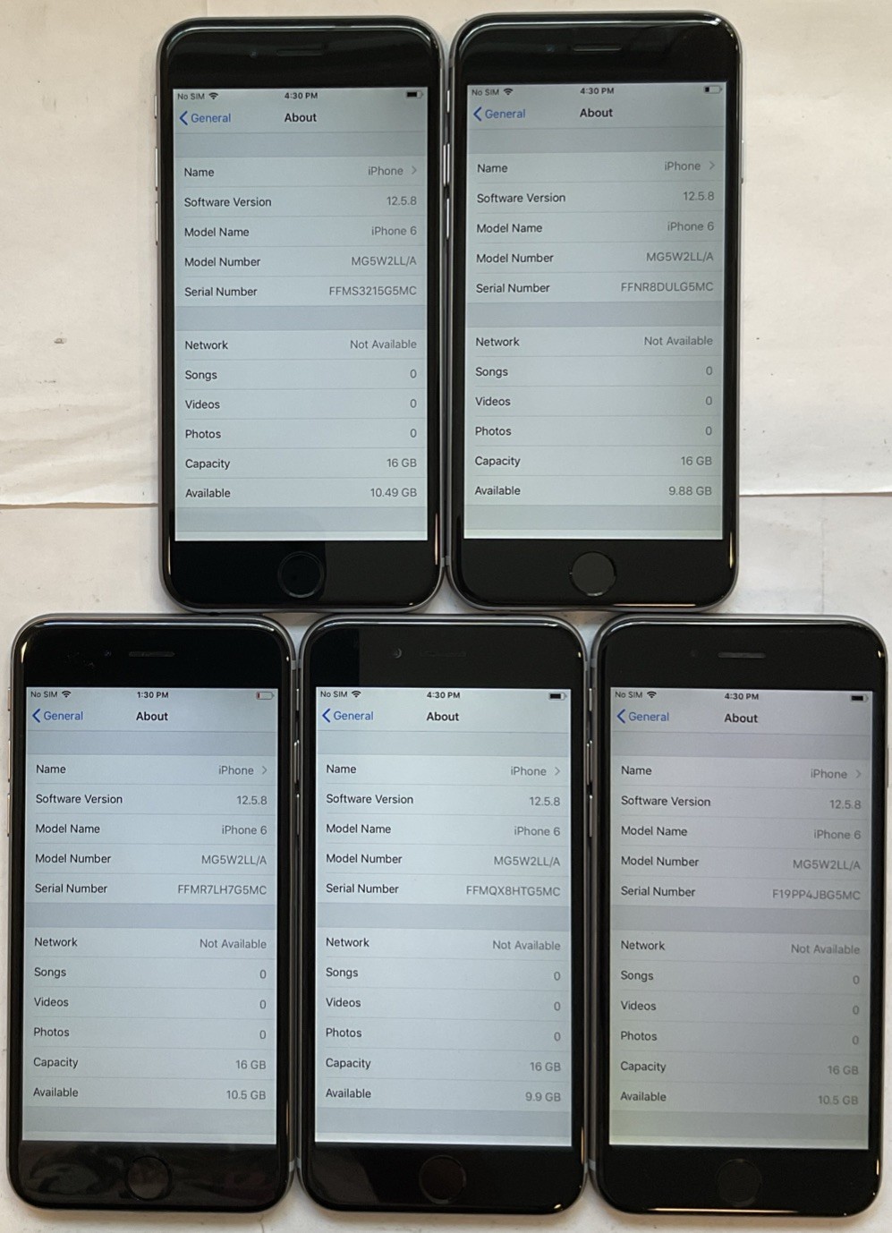 LOT OF 5 TESTED USED GSM UNLOCKED APPLE iPhone 6, 16GB A1549 MG5W2LL/A PHONES