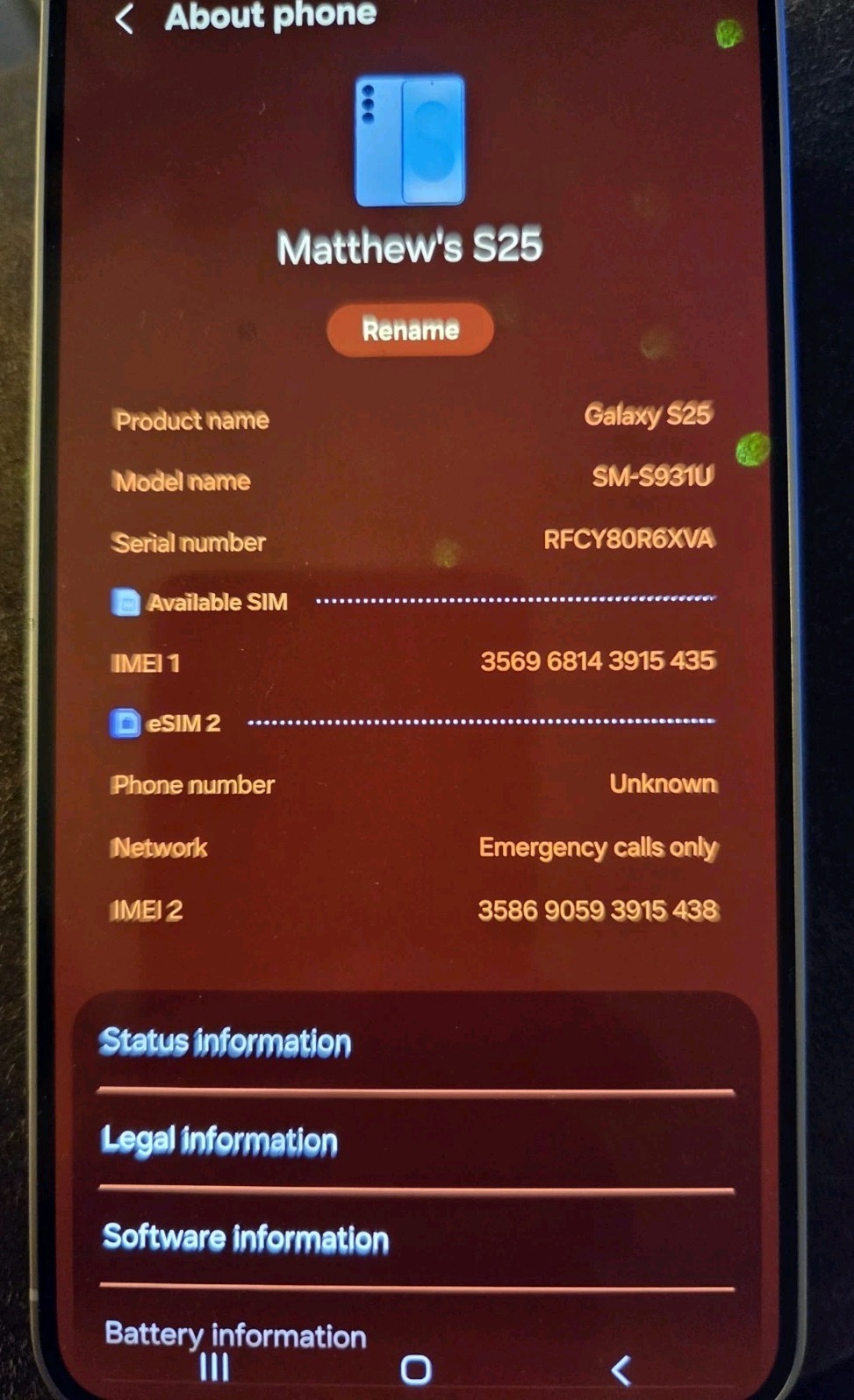 Used Samsung Galaxy S25 Grey Unlocked & Functions .. Verizon w/ Charged Batt.