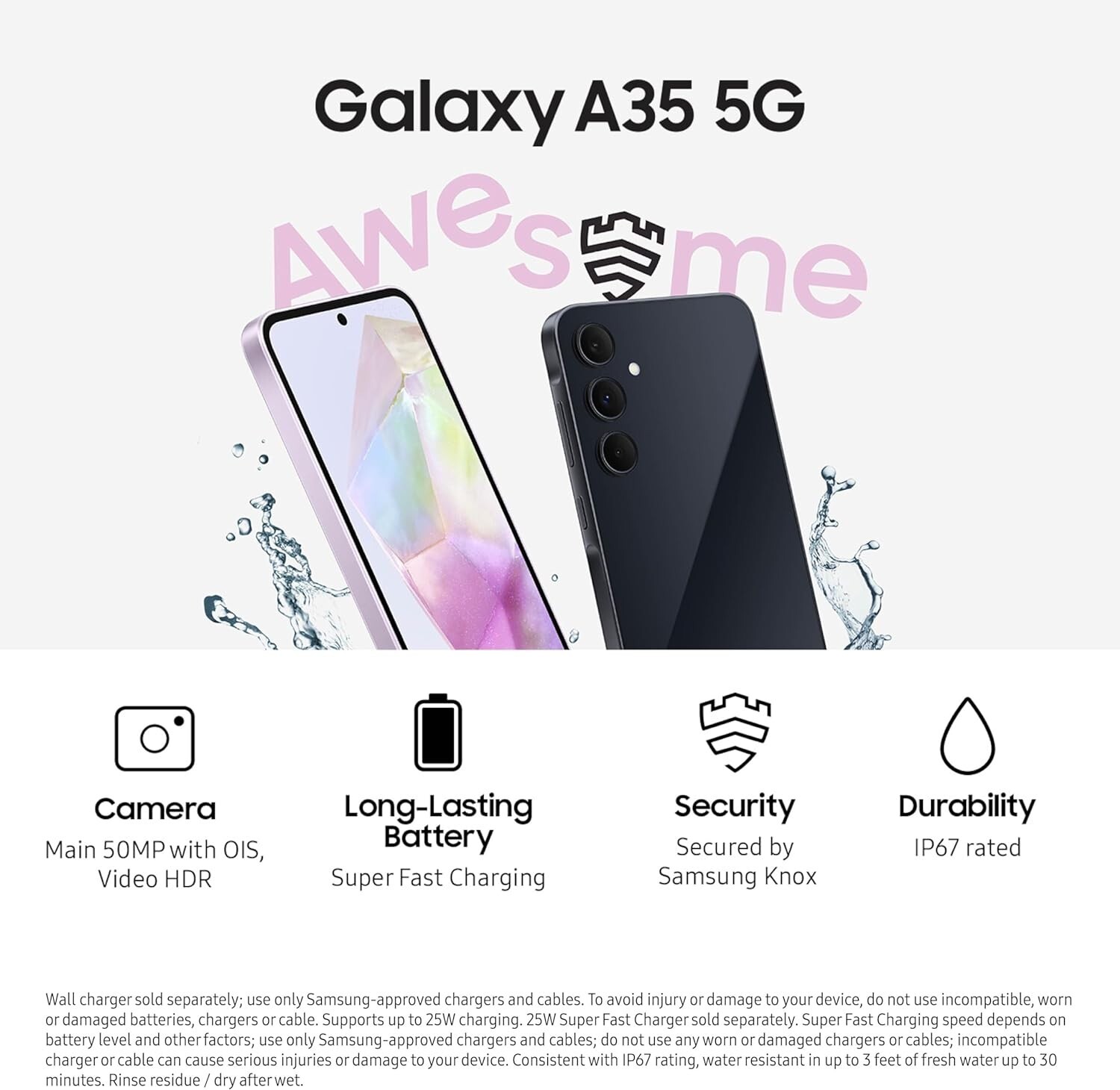 Samsung Galaxy A35 5G SM-A356U1 128GB Lilac🔓 Unlocked USA Model ✅ 1 Yr Warranty