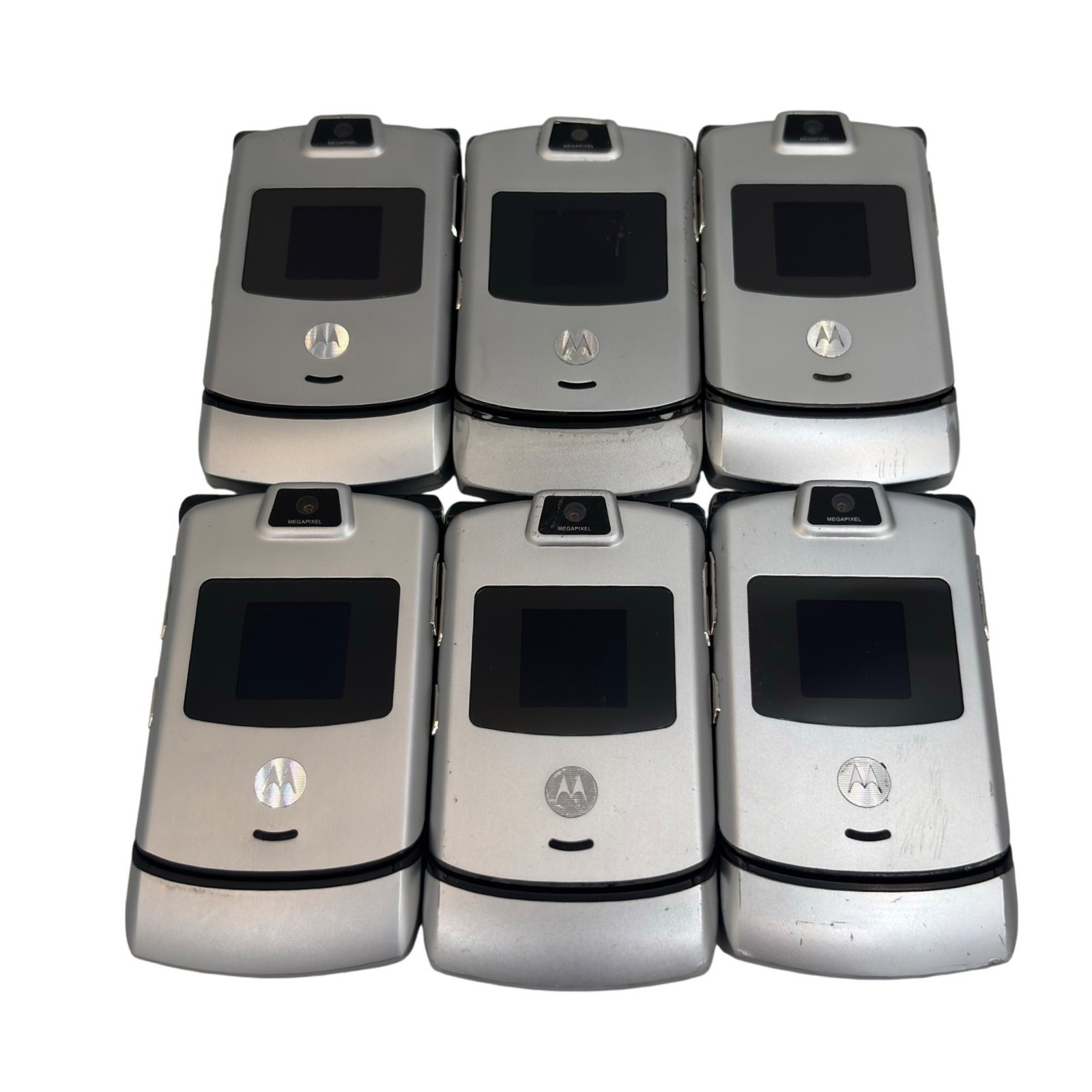 Lot of 6 Motorola RAZR V3m Verizon Silver Flip Phones for Parts Repair Vintage