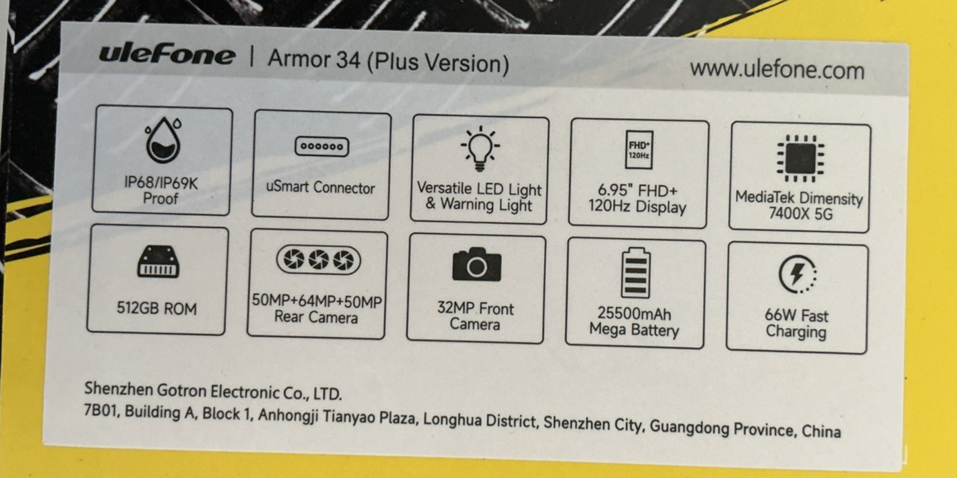 Ulephone Armor 34 Plus, 32 GB RAM, 512GB ROM, Triple back Camera, 32MP Front Cam
