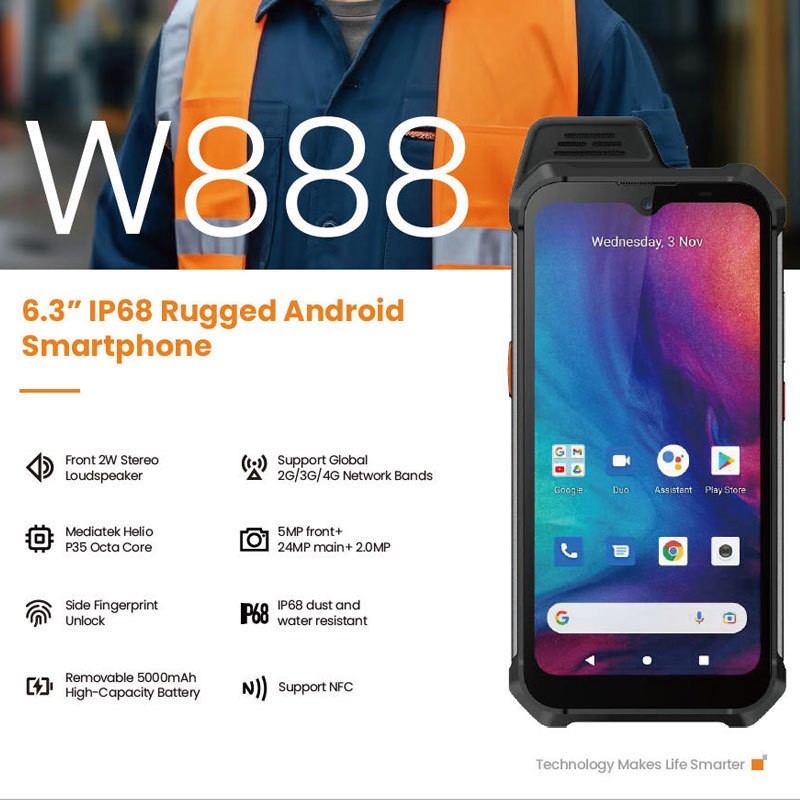 Global 4G Android Rugged Smartphone Waterproof Wireless Microphone UNIWA W888