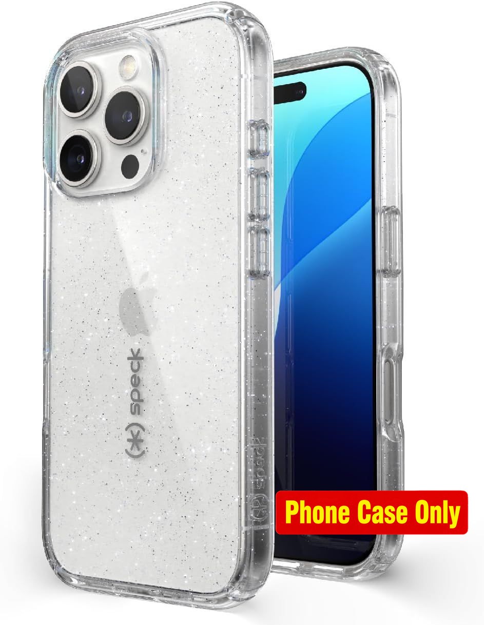 Clear iPhone 16 Pro Case – Slim Phone Case – Clear/Platinum Glitter Design