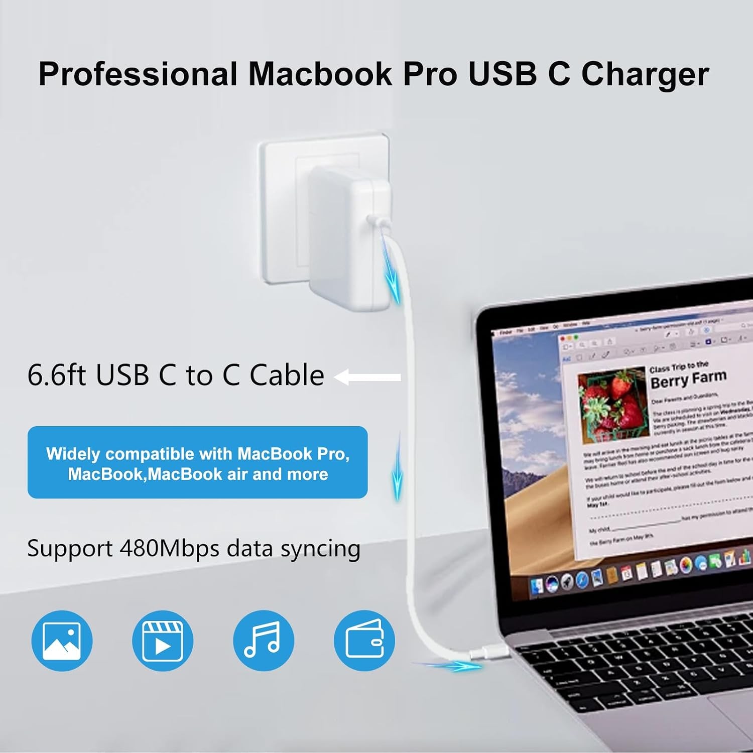 96W USB C Fast Charger Power Adapter for Mac Book Air 13 Inch MacBook Pro 16″