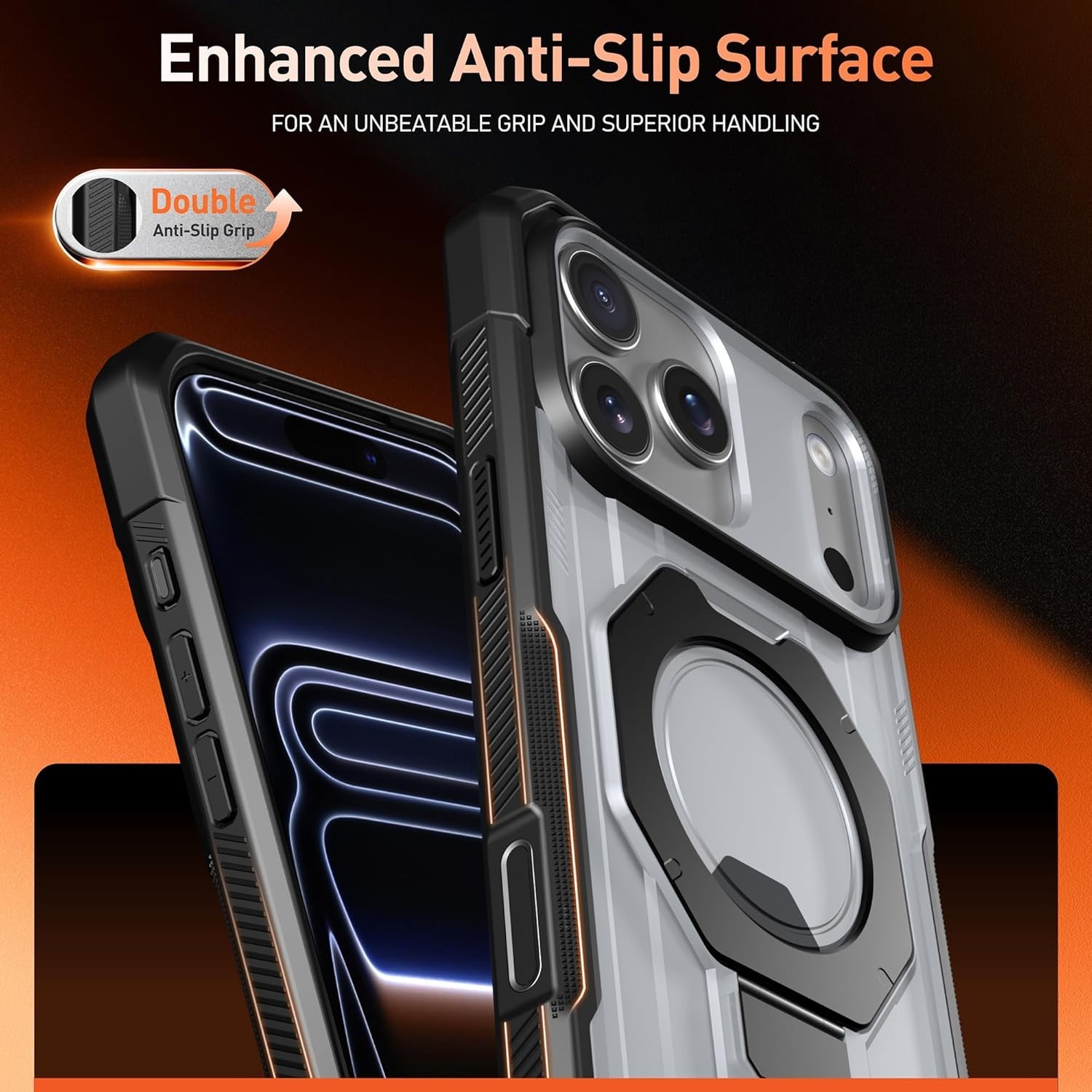 Rugged Shockproof iPhone 17 Pro Max Case with Ring Stand & Camera Control, Midni