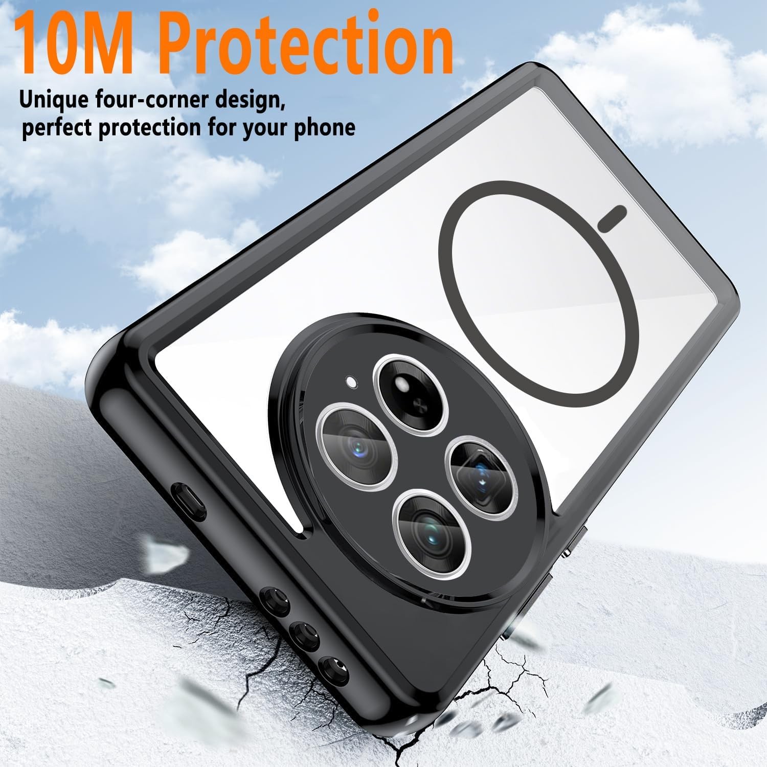 Magnetic for OnePlus 13 Case, Clear Shockproof Phone Case with Camera Cover, Bla