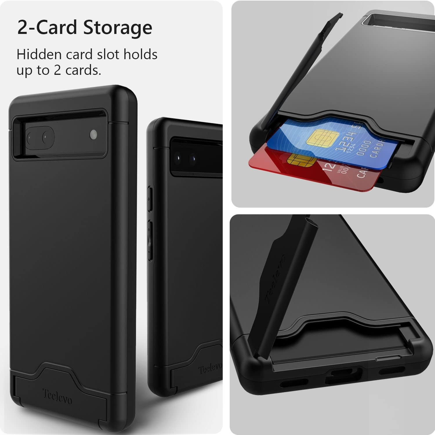 Wallet Case for Google Pixel 6a, Dual Layer with Card Slot Holder and Kickstand