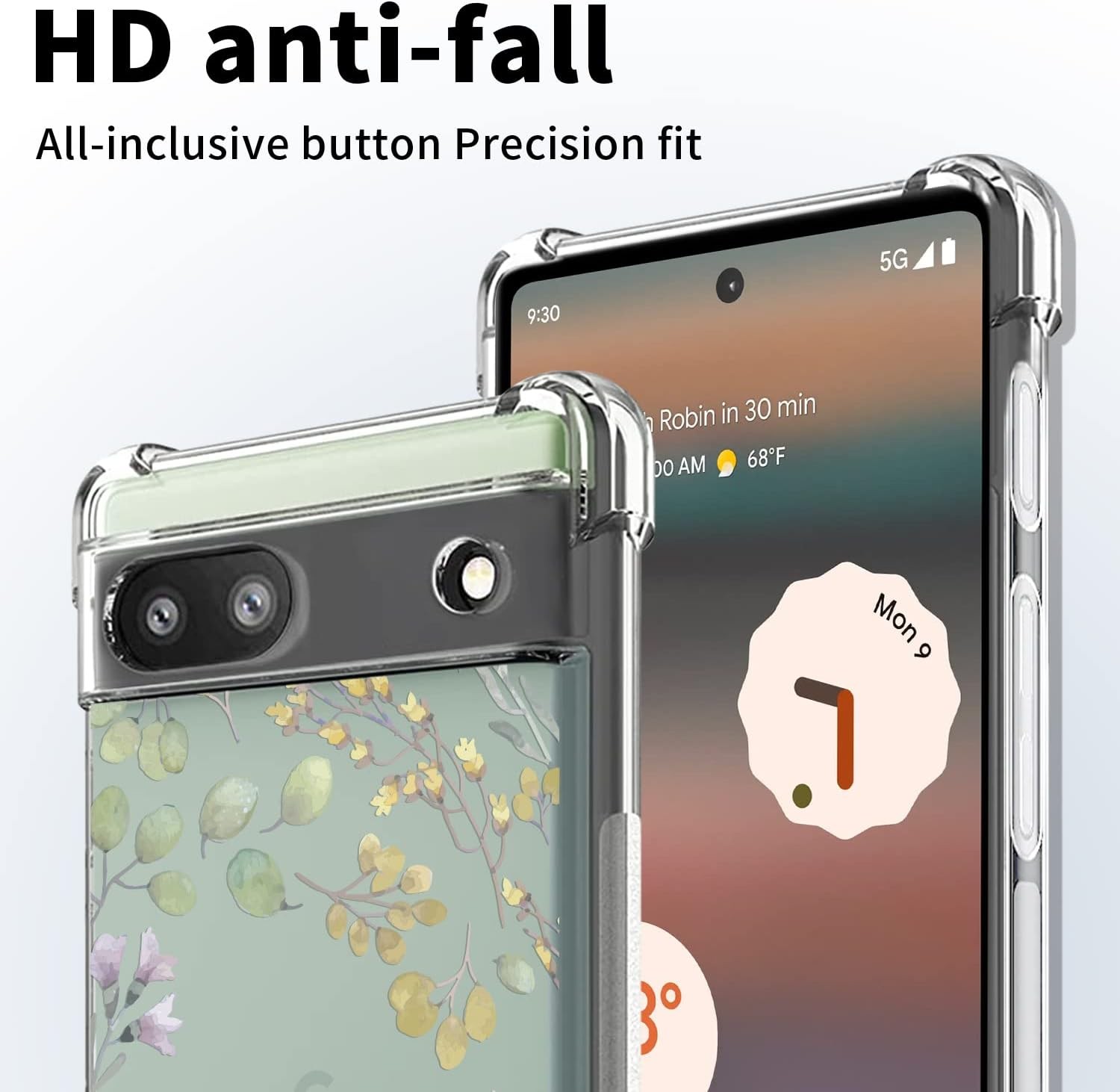 Designed for Google Pixel 6a Case Floral, Clear Flower Soft & Flexible Cover