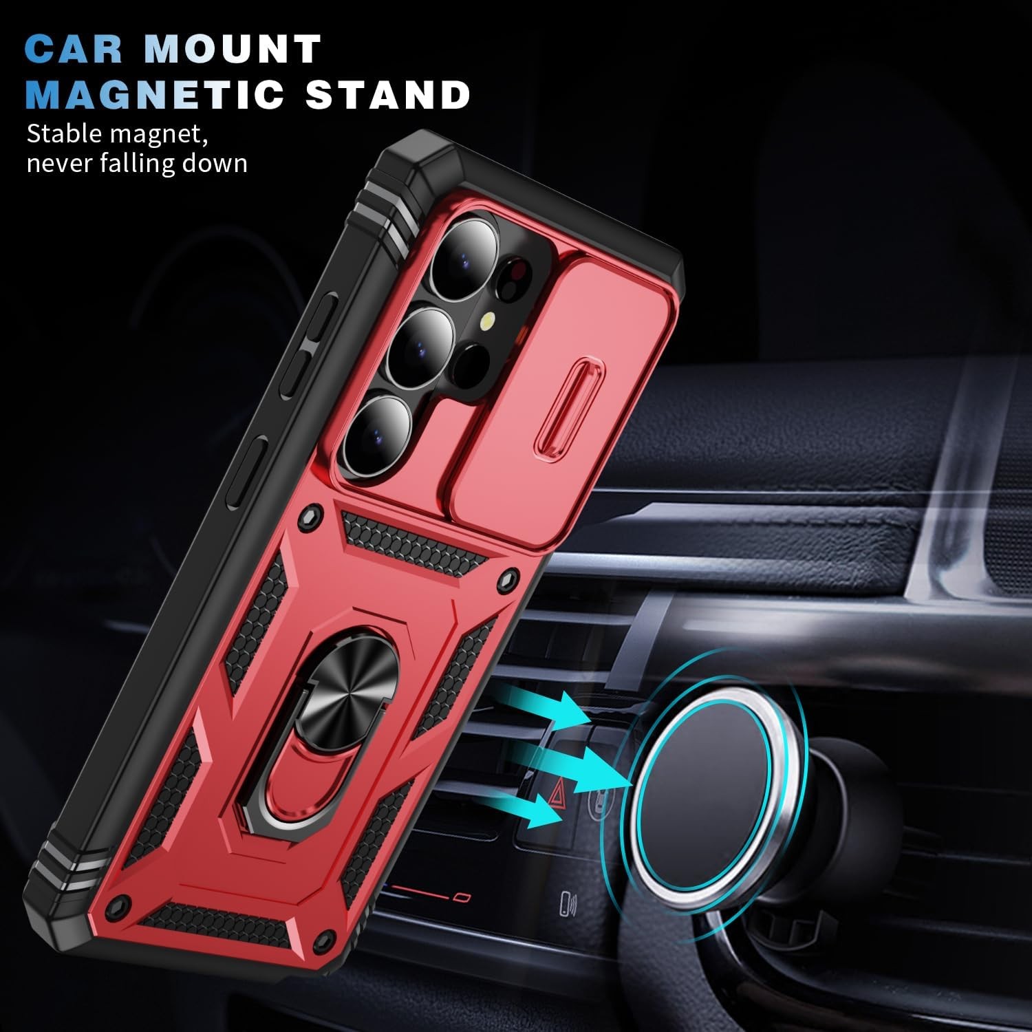 360° Metal Rotated Ring Holder Phone Case for Samsung Galaxy S26 Ultra – Black R