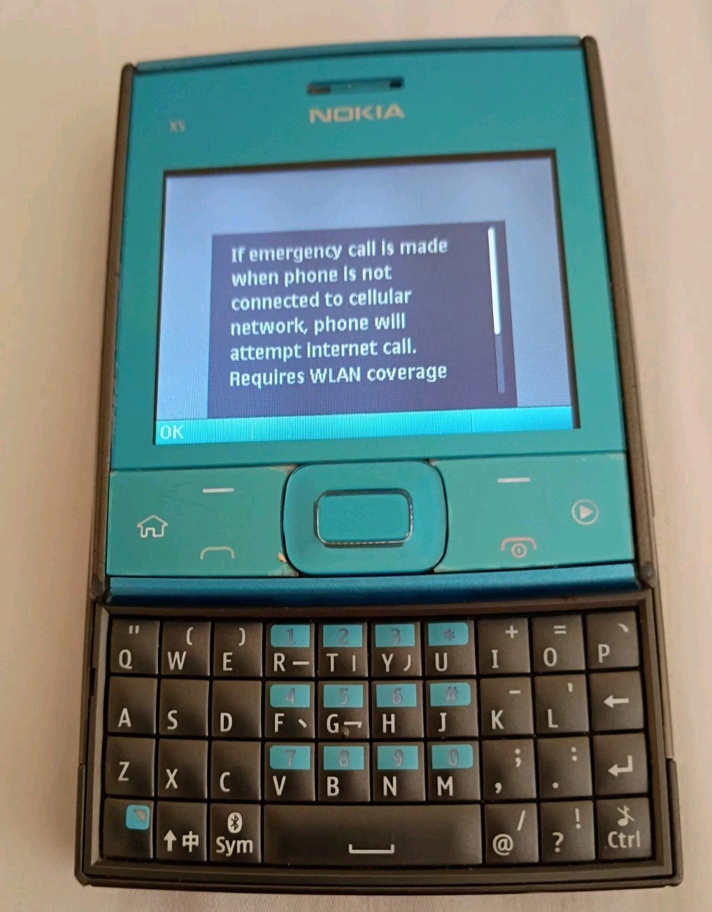 VTG Nokia X5-01 Slider QWERTY Phone – Azure Blue – Symbian OS – Retro Collection
