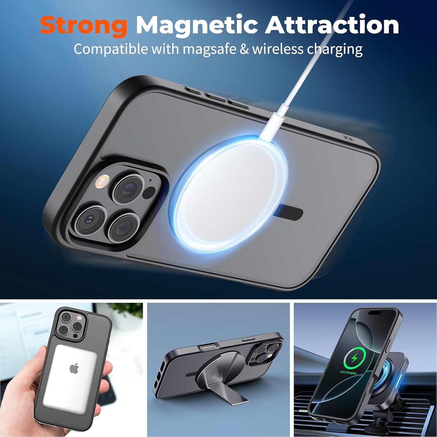 Magnetic for iPhone 16 Pro Max Case, Translucent Matte Shockproof Phone Cover,