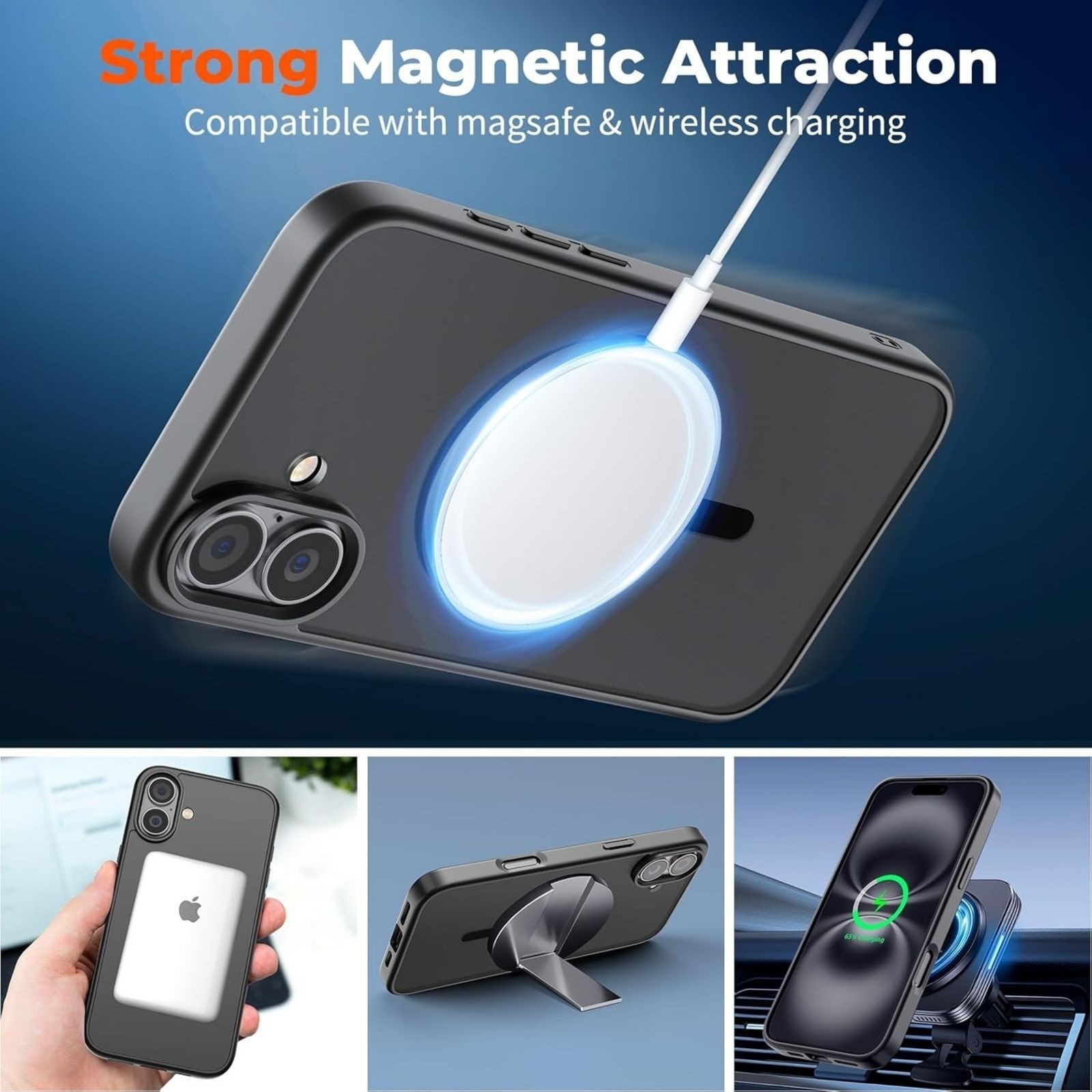 Magnetic for iPhone 16 Plus Case, Military Grade Drop Protection, Black Cover
