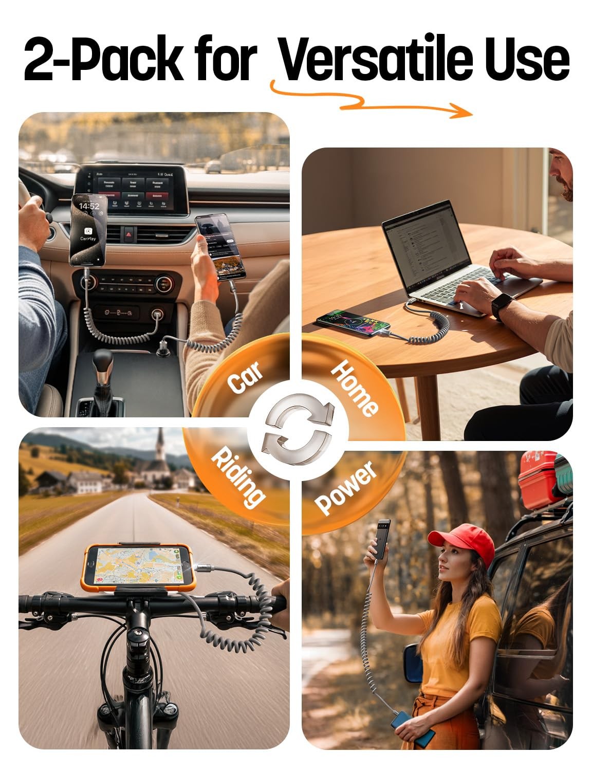 USB A to USB C Cable, Durable Short USB to C Cable 2 Pack for Android Auto & Car
