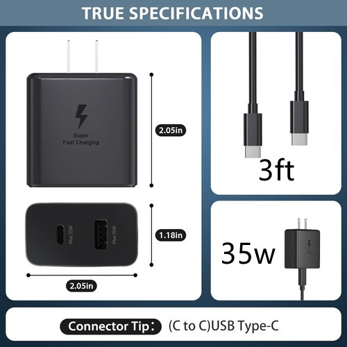 35W PD Power Adapter Duo Wall Charger+3ft Cable For Samsung S24 S23 S22 S21 S20