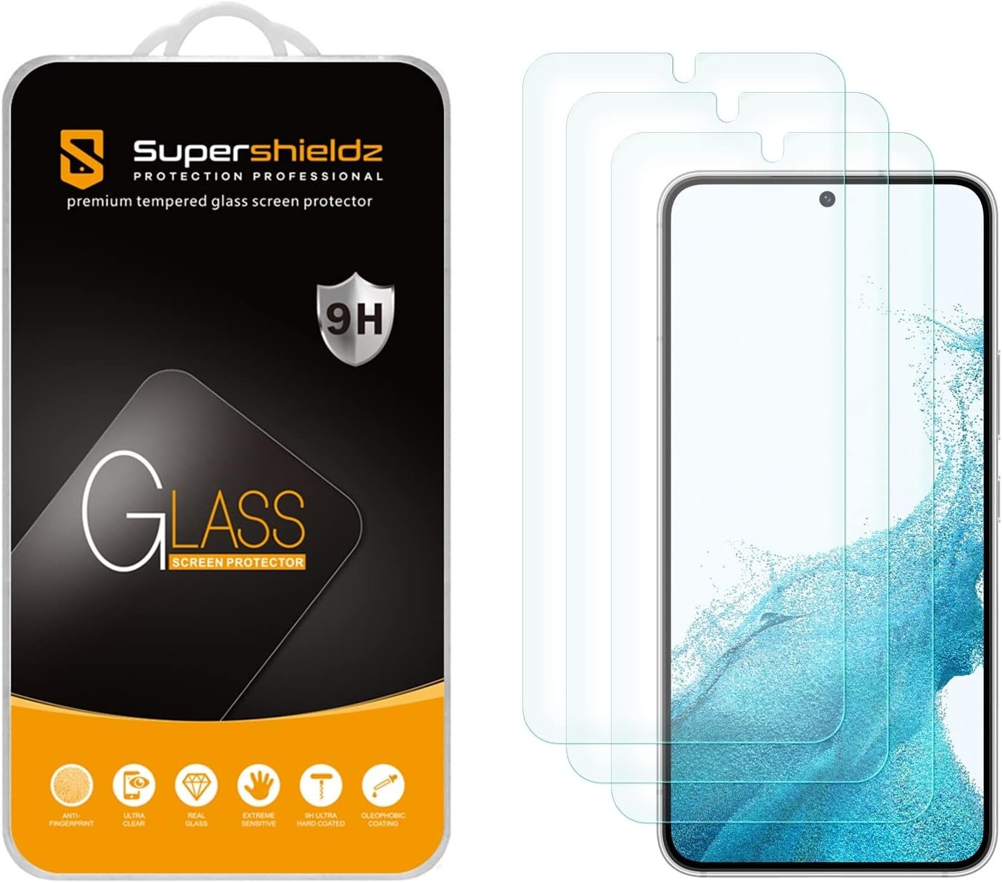 3-Pack Tempered Glass Screen Protectors for Samsung Galaxy S23 5G, Bubble Free,