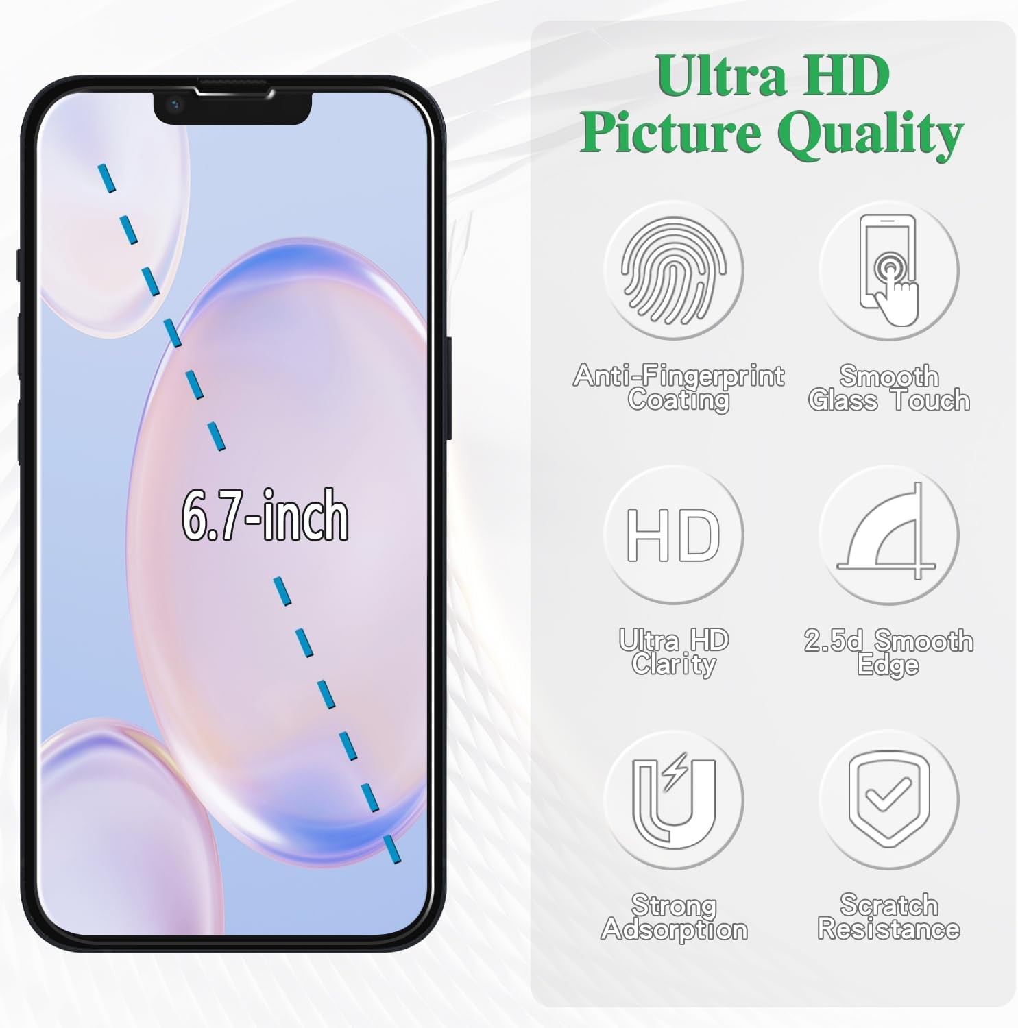 iPhone 14 Pro Max 6.7″ Tempered Glass Screen Protector 3 Pack, Anti Scratch, Cle