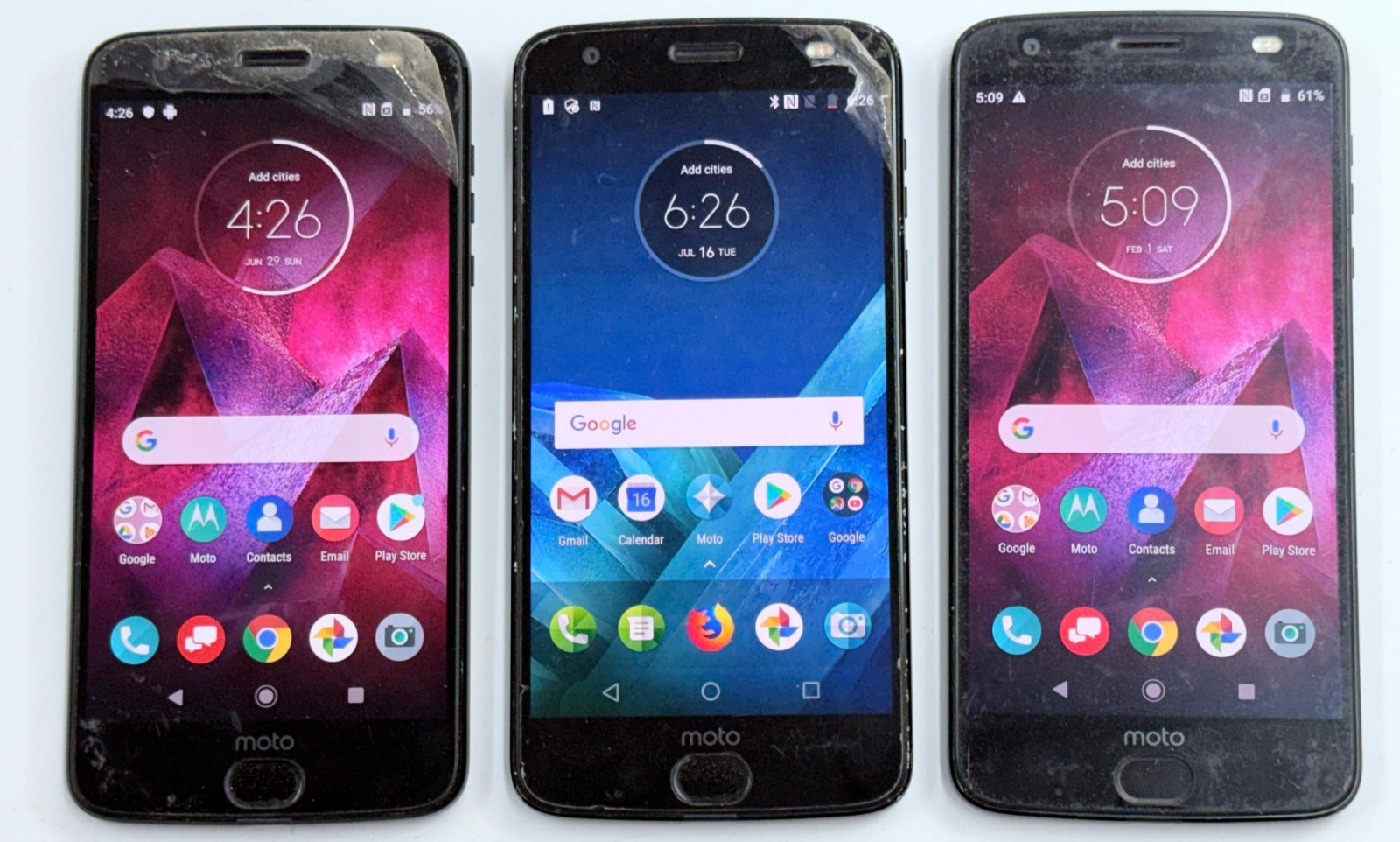 LOT OF 3 x UNLOCKED Verizon / AT&T Motorola XT1789 Z2 Force Smart Phones *READ