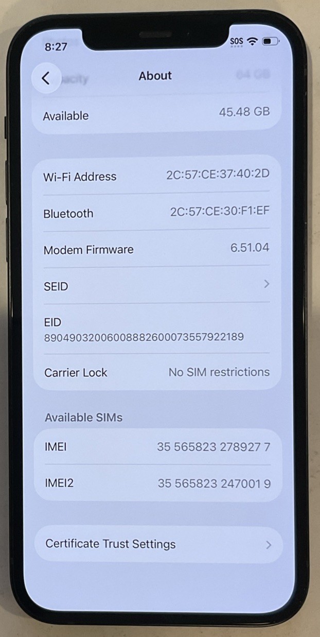 USED BLACK GSM UNLOCKED iPhone 12, 64GB A2172 MGF43LL/A WITH 79% BATTERY HEALTH