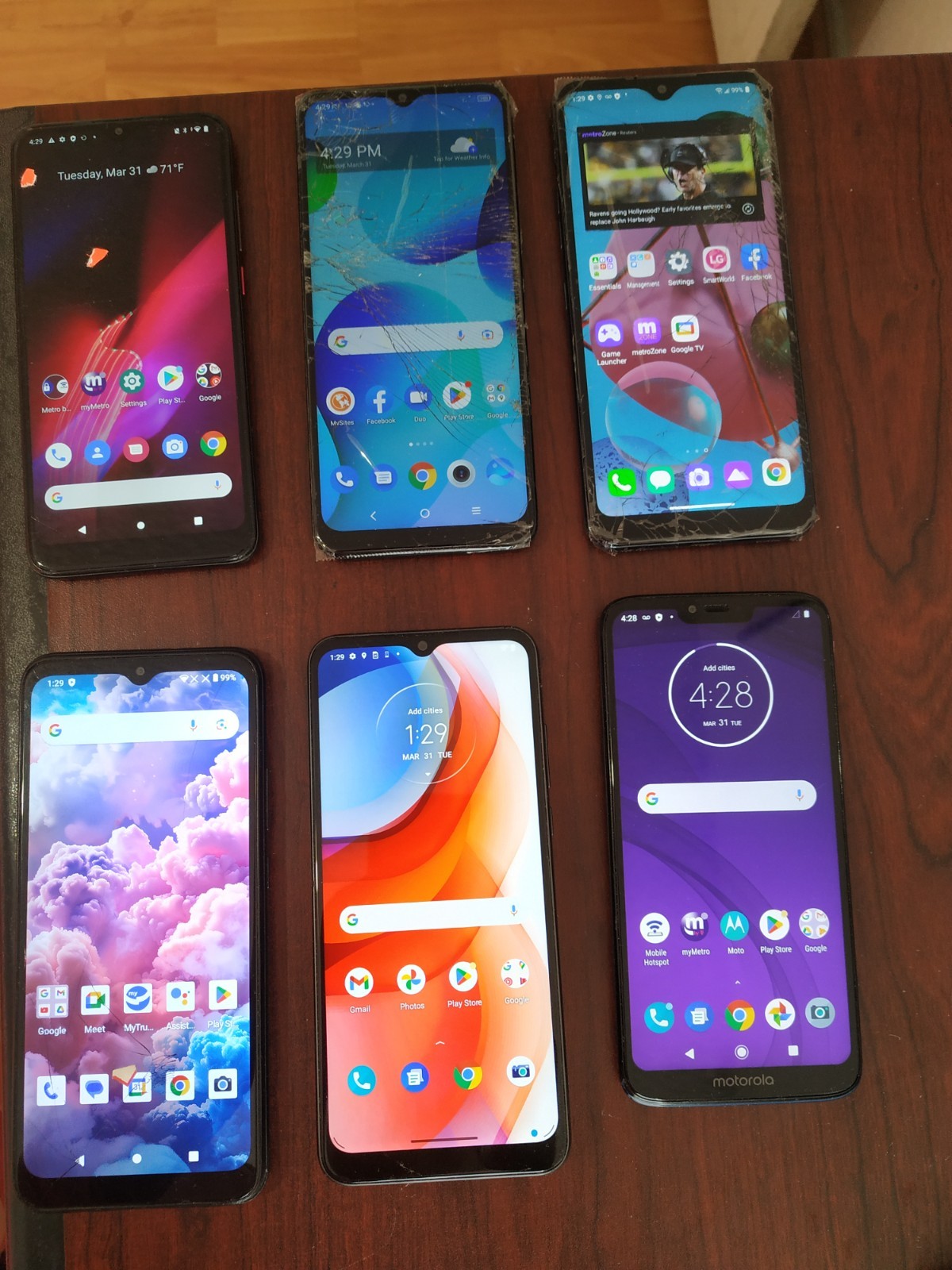 Lot of 6 Moto g play(2021) 32GB /g(7)power/LG K51 /REVVL4/Stratus C8/TCL30T 32GB