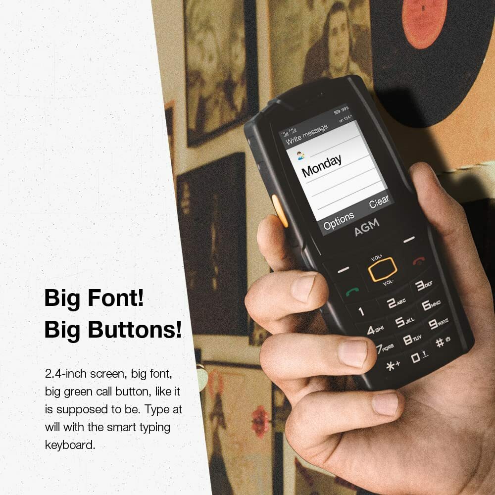 AGM M6 Basic Phone Large Speaker Big Button Cell Phone No Wifi for Seniors Kids