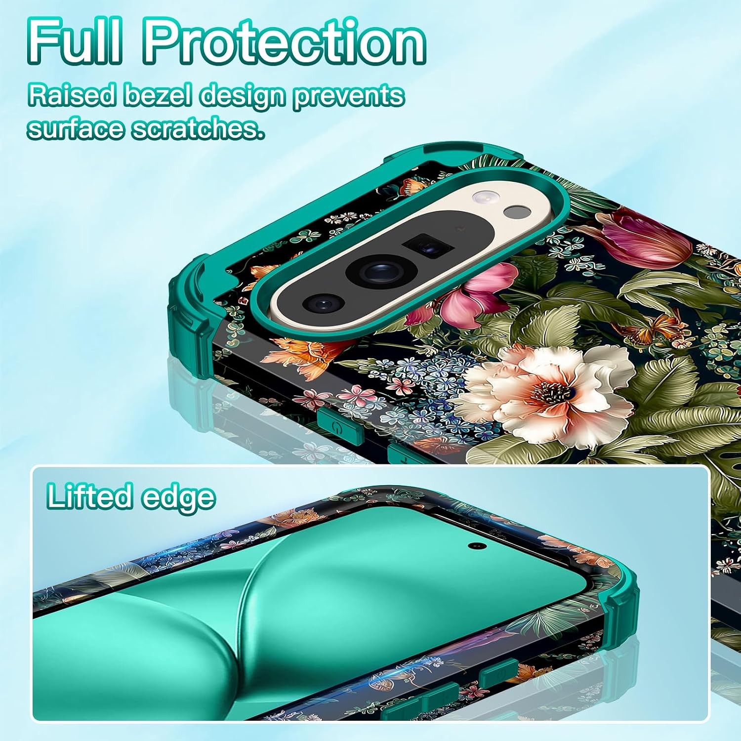Floral Shockproof Rugged Heavy Duty Case for Google Pixel 10/10 Pro 6.3 inch