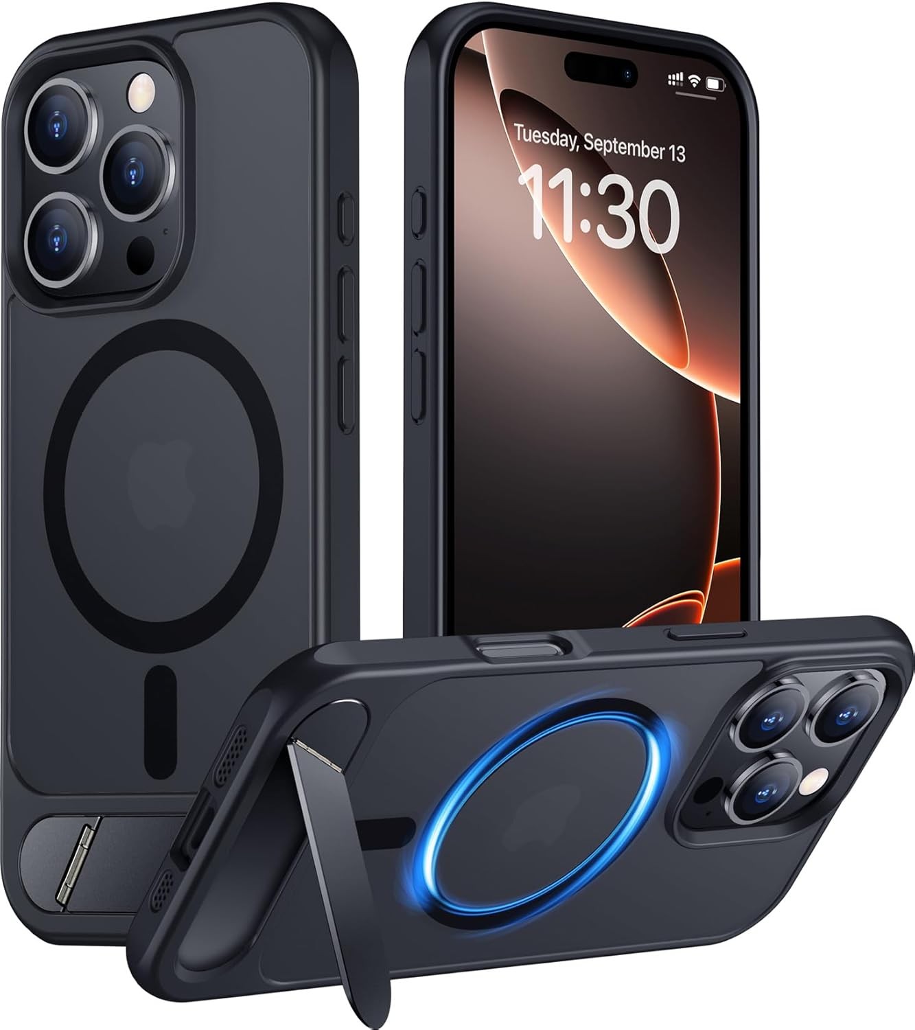 Magnetic iPhone 16 Pro Max Case, Built-in Invisible Kickstand, Slim Translucent
