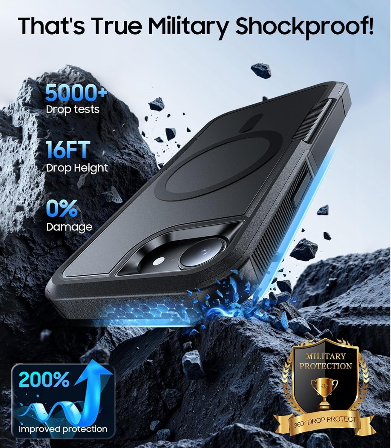Military-Grade Dual-Layer Shockproof Magnetic Case for iPhone 17e, Heavy Duty Bl