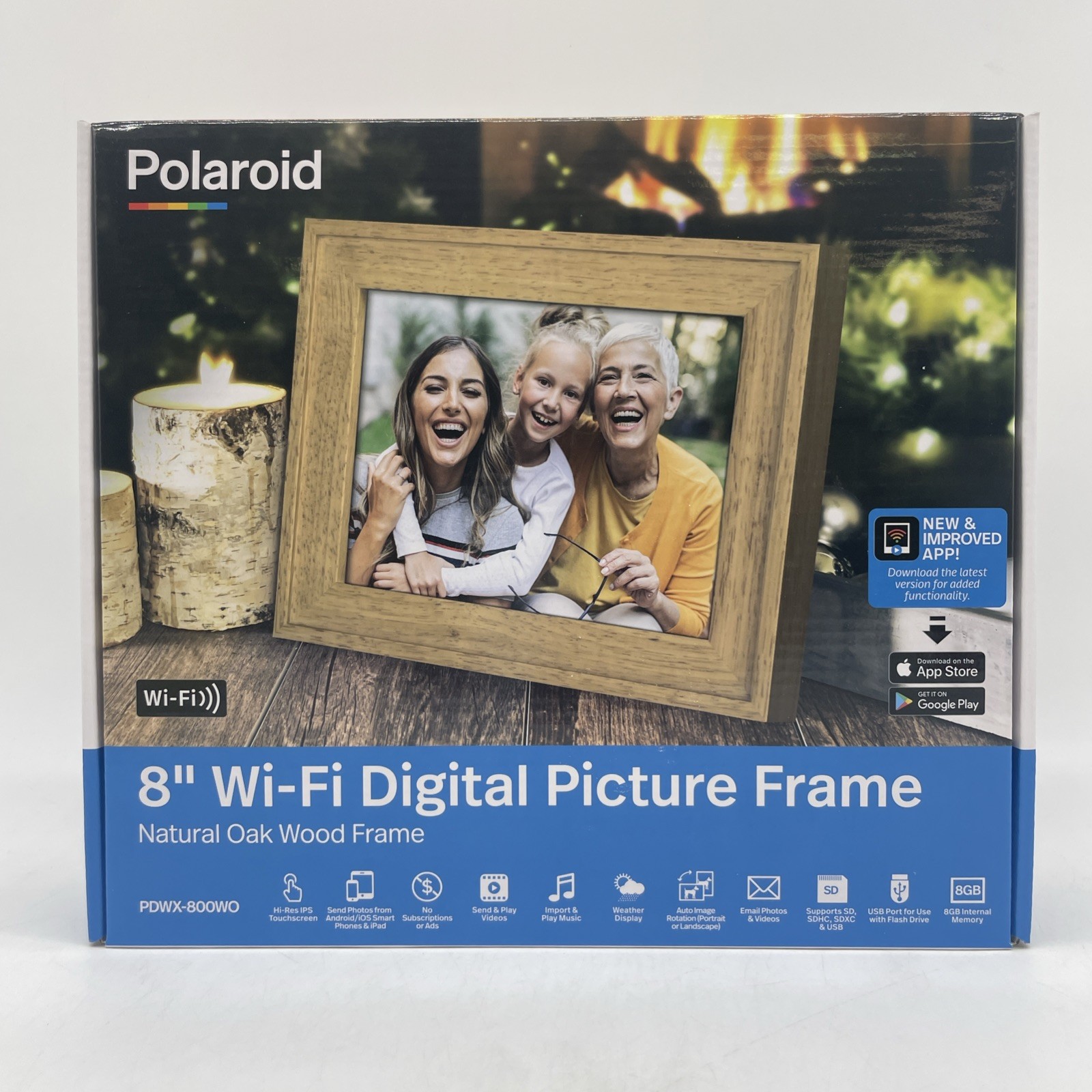 Polaroid 8″ WiFi Digital Natural Oak Wood Frame Photo Frame!