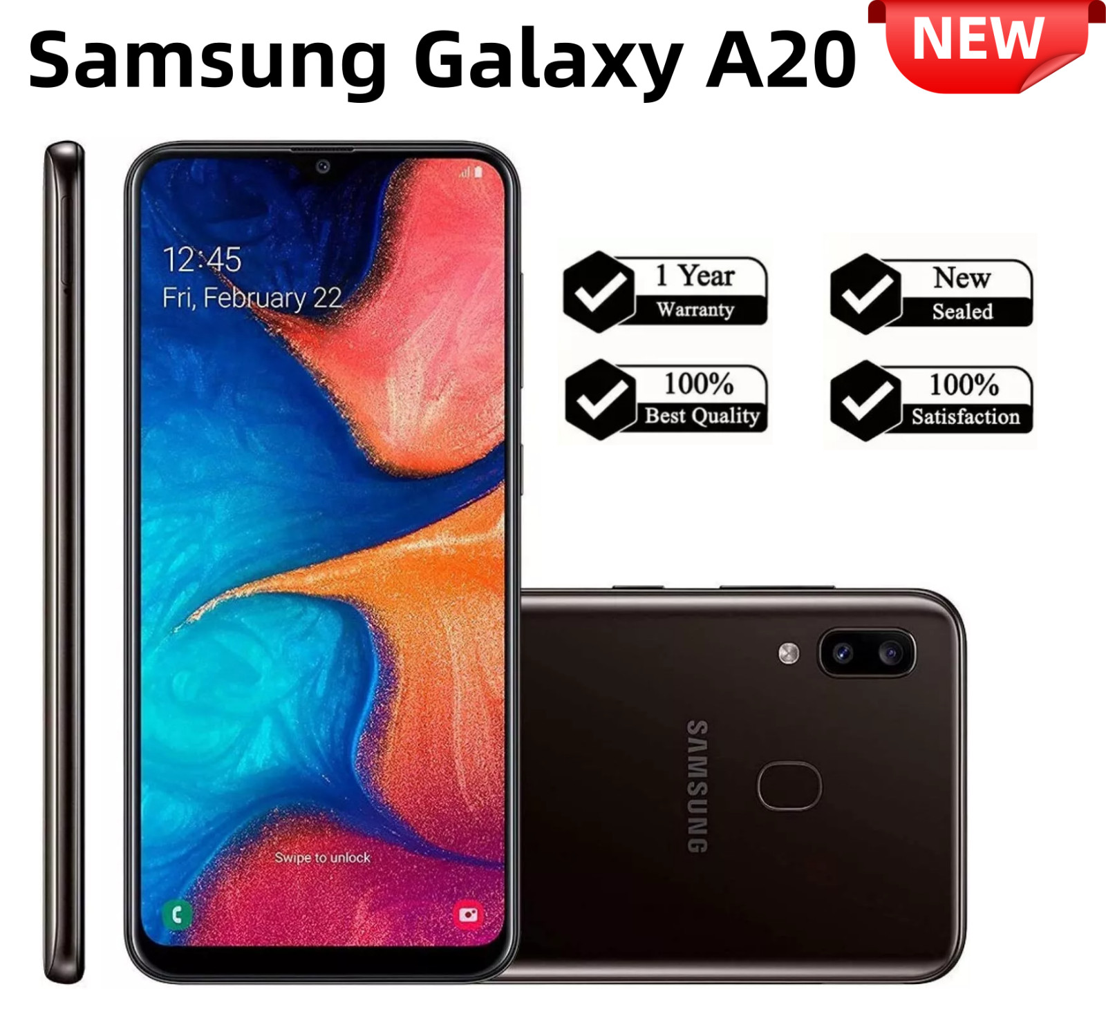 Samsung Galaxy A20 SM-A205U1 32GB+ 3GB Black 6.4″ Unlocked Smartphone-New Sealed