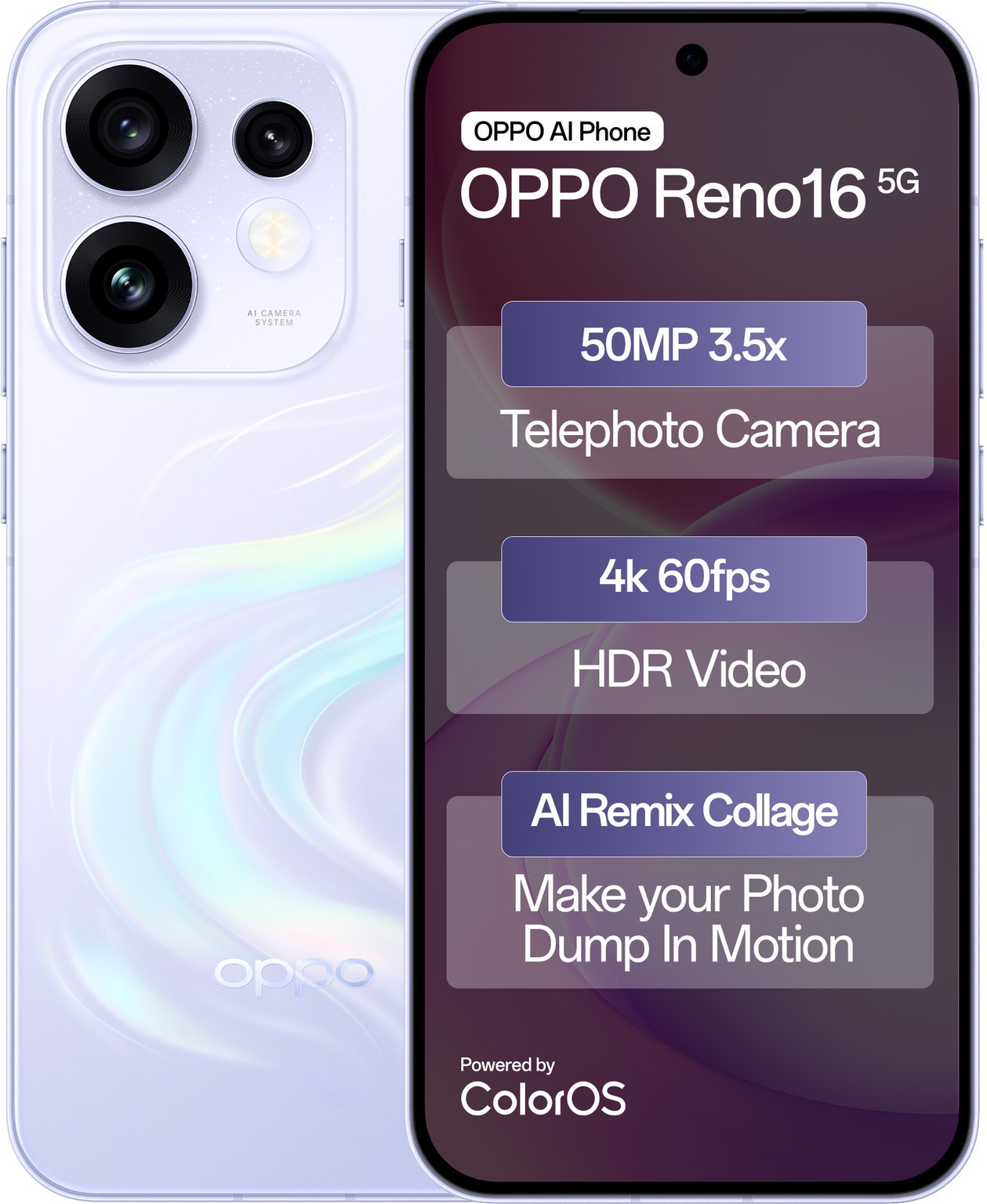 Oppo Reno16 5G Factory Unlocked 12GB RAM 256GB Stellar Purple Dual SIM