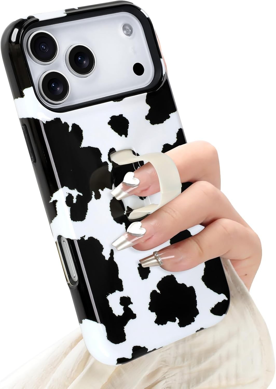 iPhone 17 Pro Max Case with Finger Strap Kickstand, Stylish Funny Milk Cow Cover