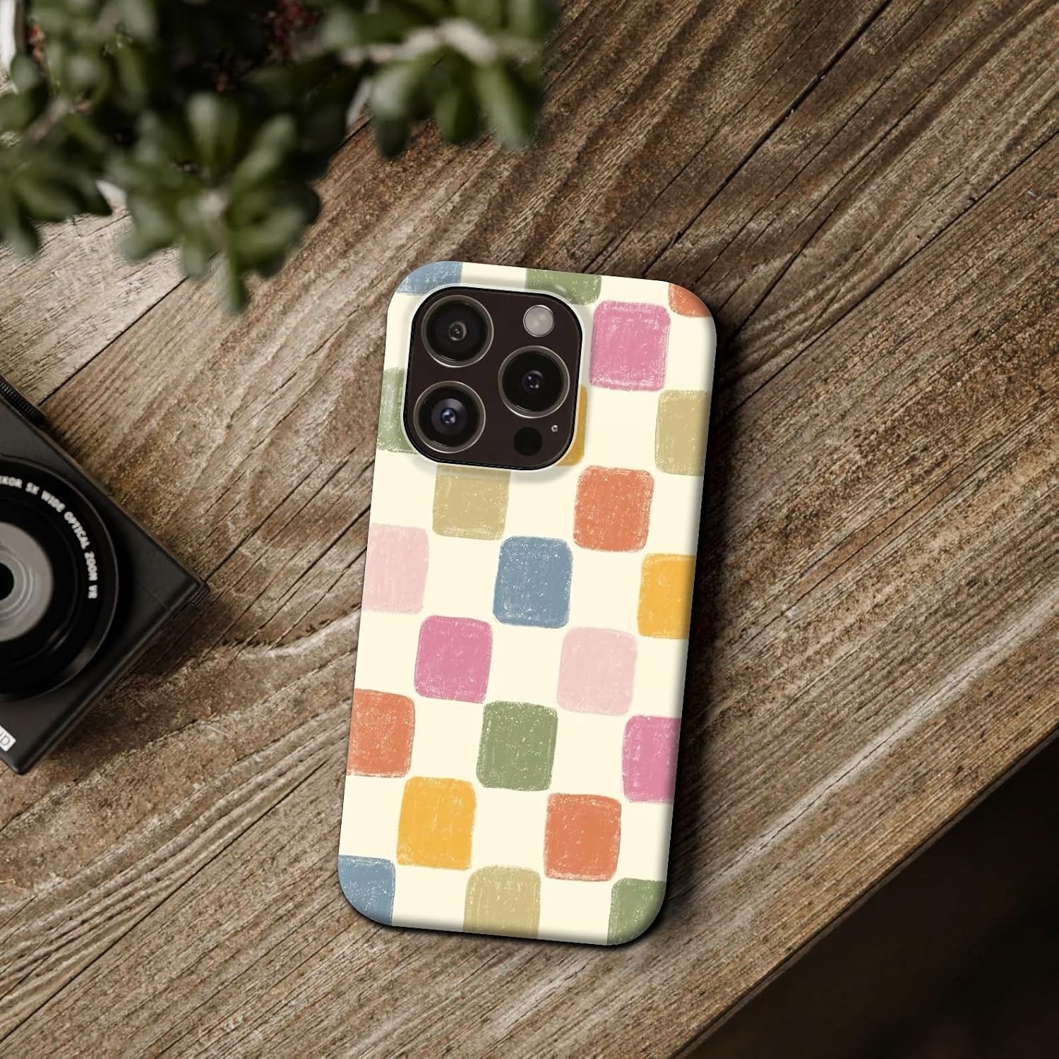 1. For iPhone 13 Pro Max Case, Retro Color Checkered Vintage Aesthetic Bumper