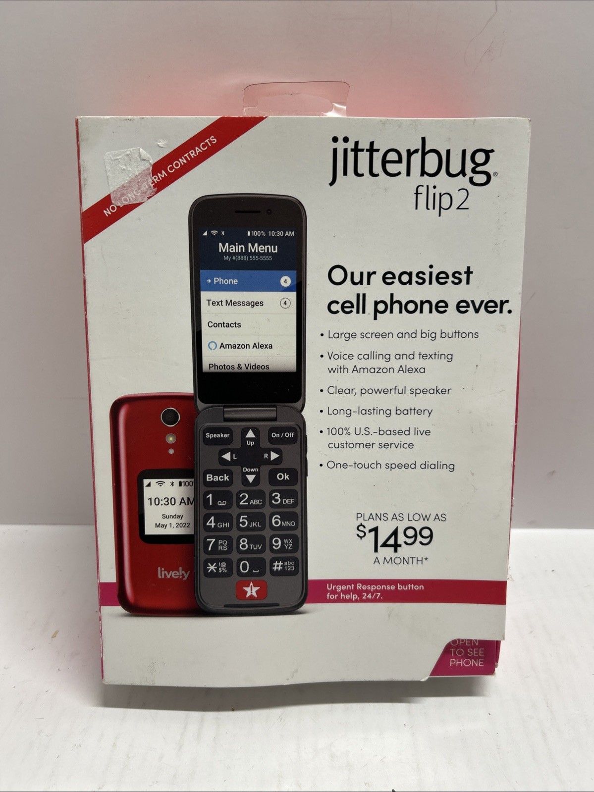 Lively Jitterbug Flip 2 Alcatel 4053SJRED Cell Phone Red In Box New