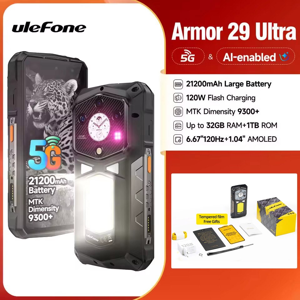 Global Ulefone Armor 29 Ultra 5G Rugged Phone 16GB+1TB Dual Screen 120W 21200mAh