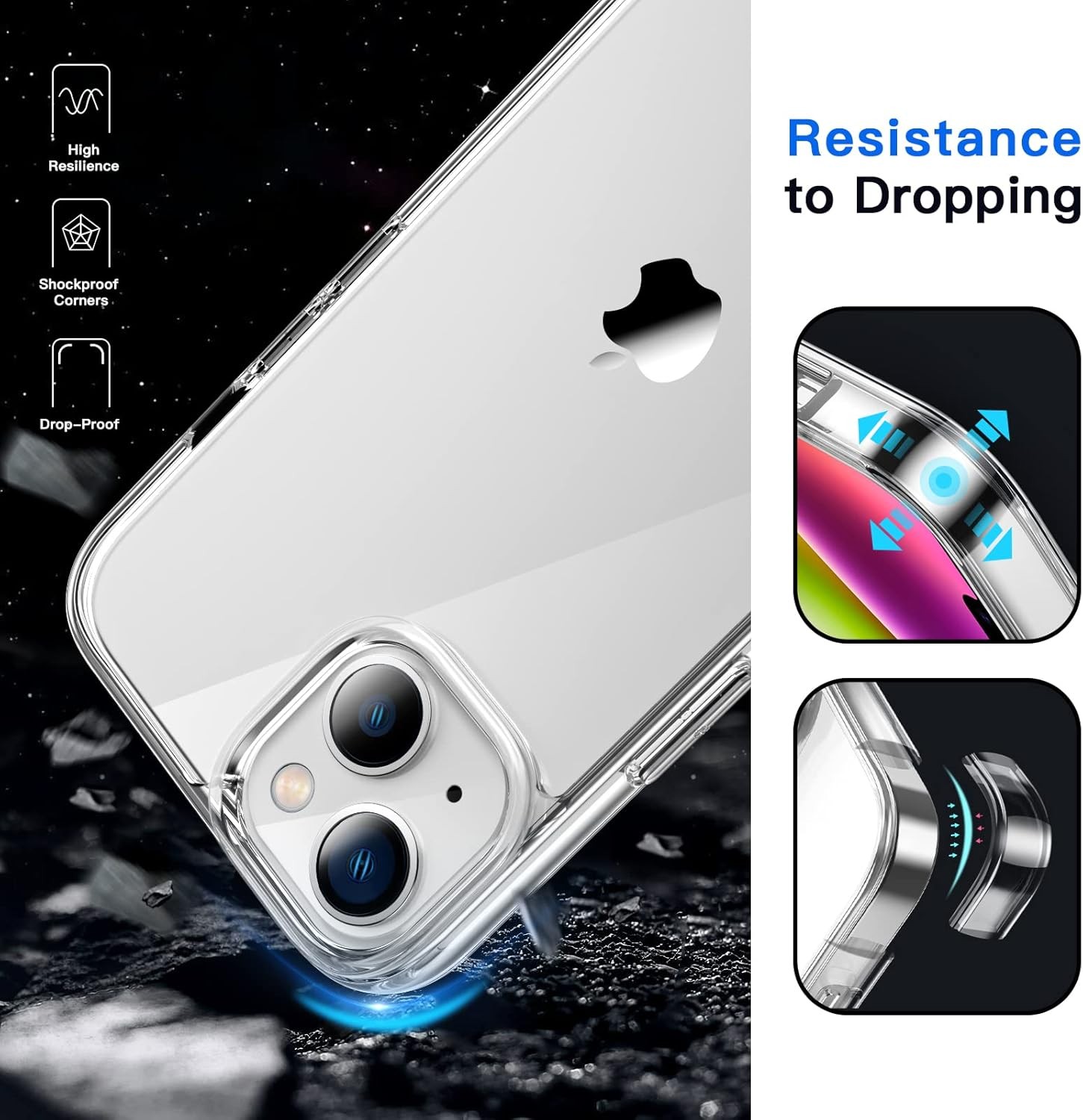 Shockproof Phone Bumper Cover Case for iPhone 14 6.1-Inch, Clear, Non-Yellowing