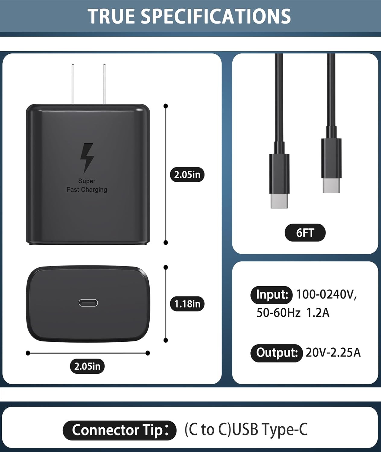 45W USB-C Wall Charger for Samsung Galaxy S23/S24/S25 with 6ft Charging Cable
