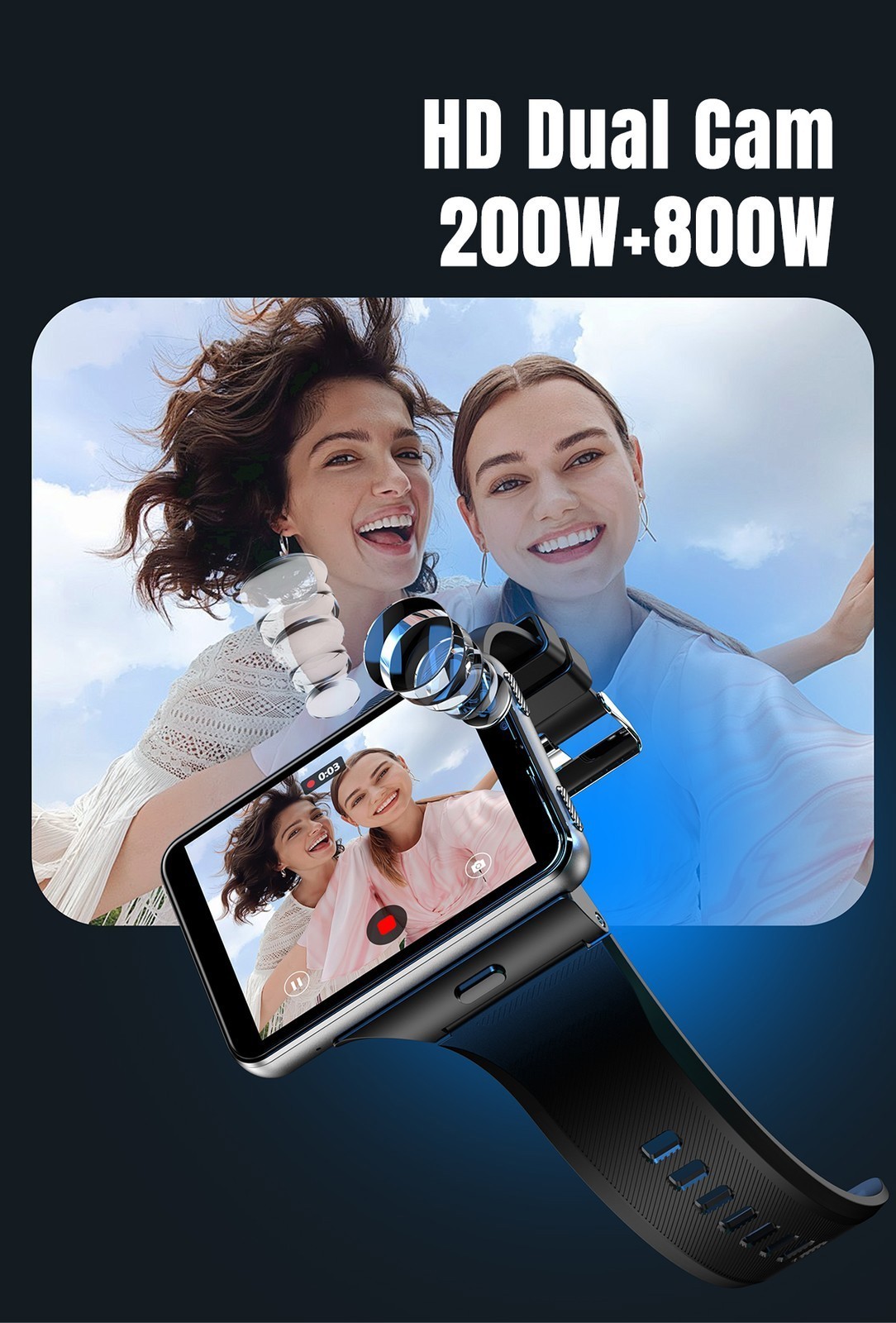 2.88″ Larger Screen 4G Smart Watch Android 11 Dual Camera WIFI GPS SIM Support