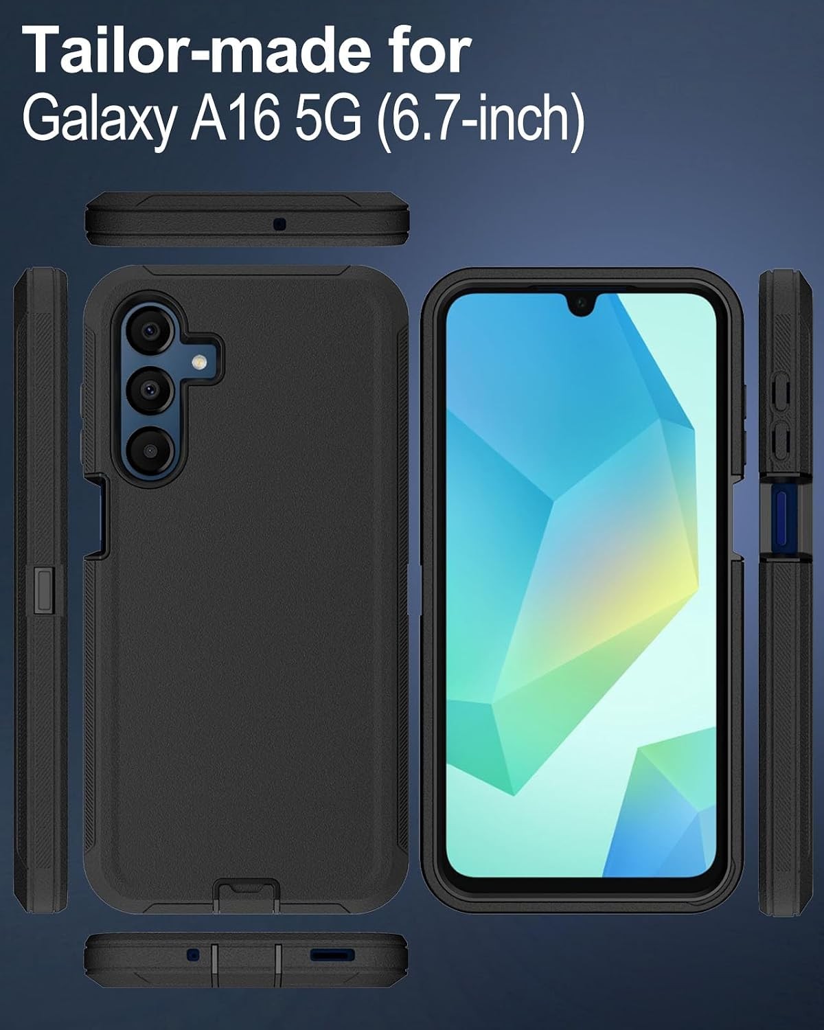 3-Layer Black Phone Case for Samsung Galaxy A16 5G, 16ft Drop Protection