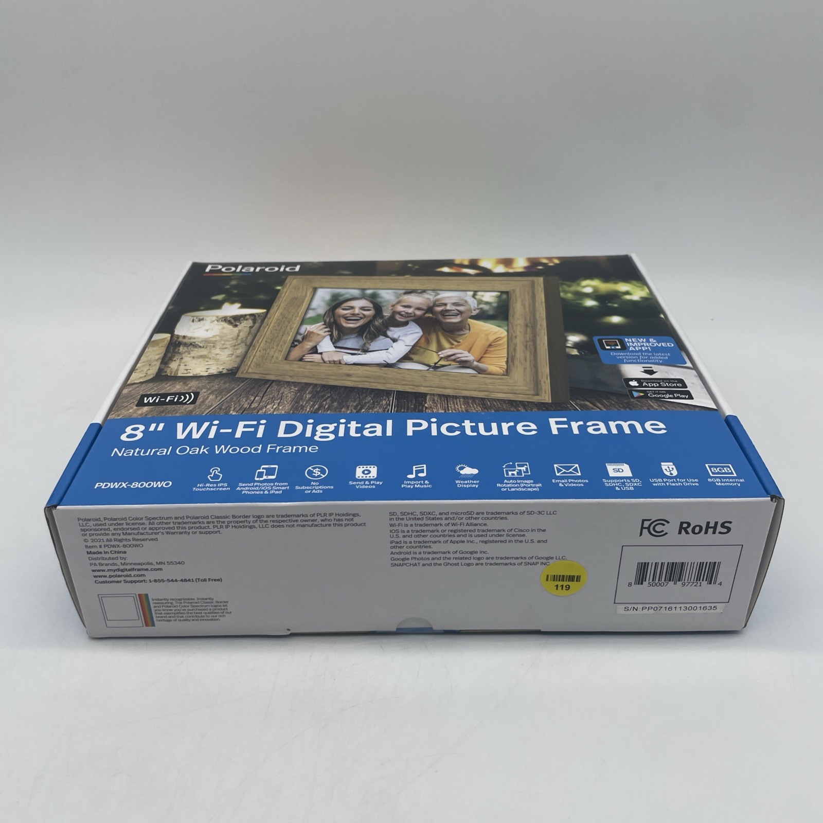 Polaroid 8″ WiFi Digital Natural Oak Wood Frame Photo Frame!
